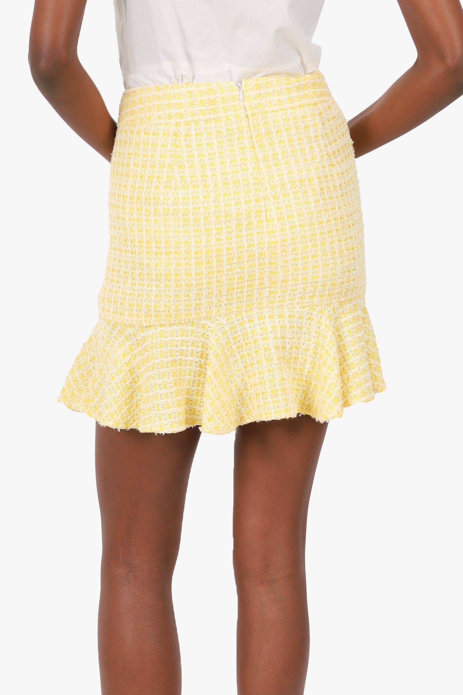Veronica Beard Yellow/White Tweed Mini Skirt Size 2
