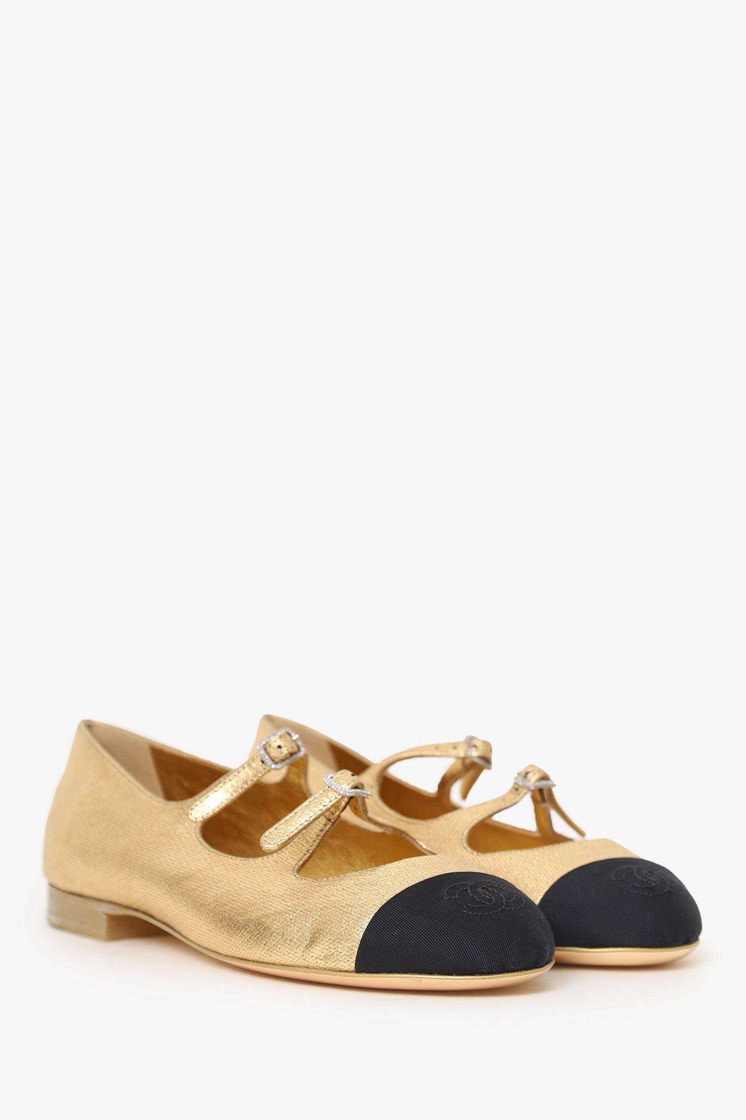 Pre-Loved Chanel™ Gold Metallic Mary-Jane Ballerina Flats Size 37