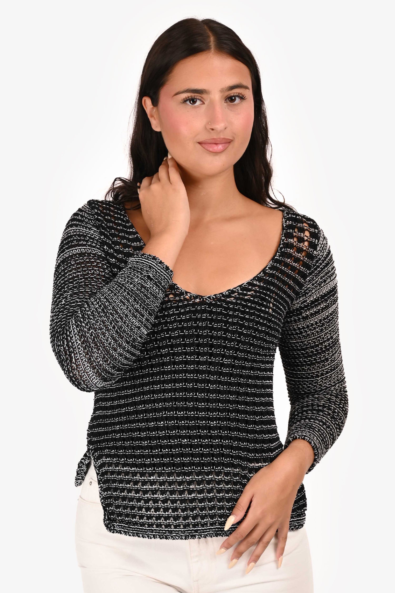 Helmut Lang Black/White Open Knit Sweater Size P