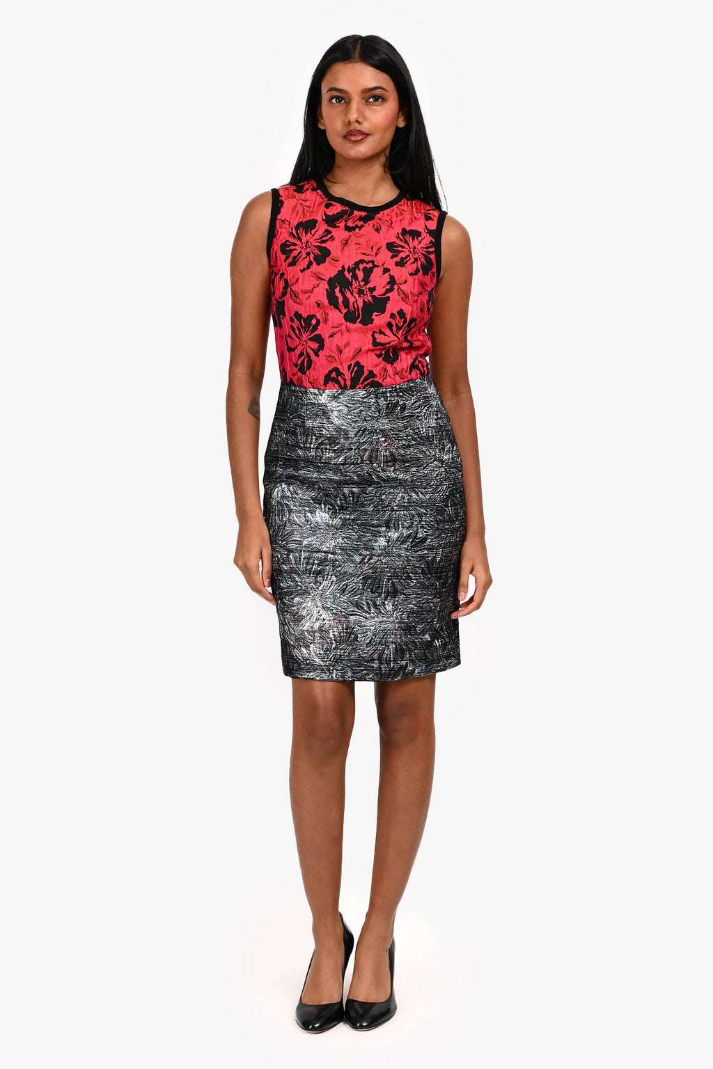 Dolce & Gabbana Red Floral Metallic Skirt Dress Size 38
