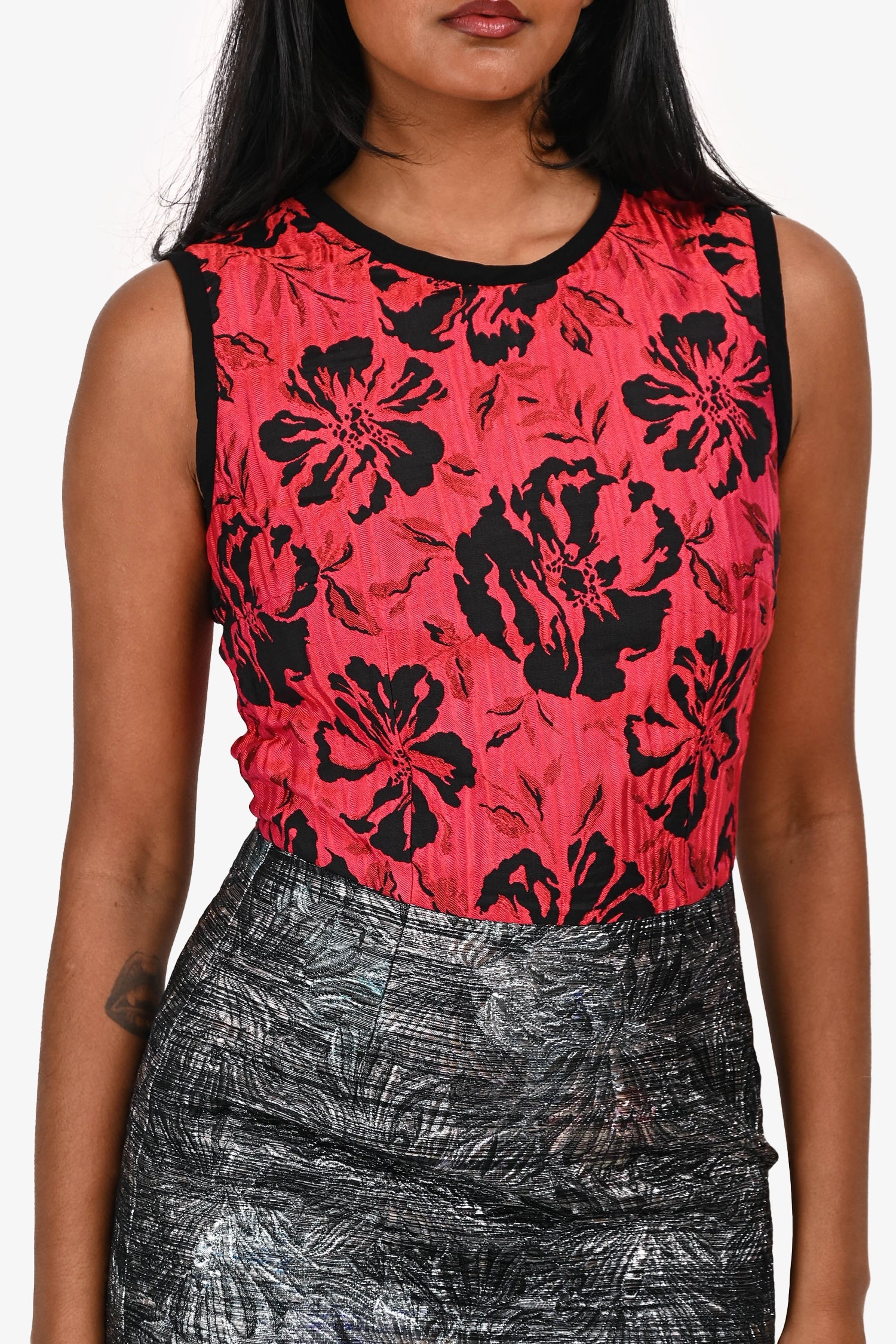 Dolce & Gabbana Red Floral Metallic Skirt Dress Size 38