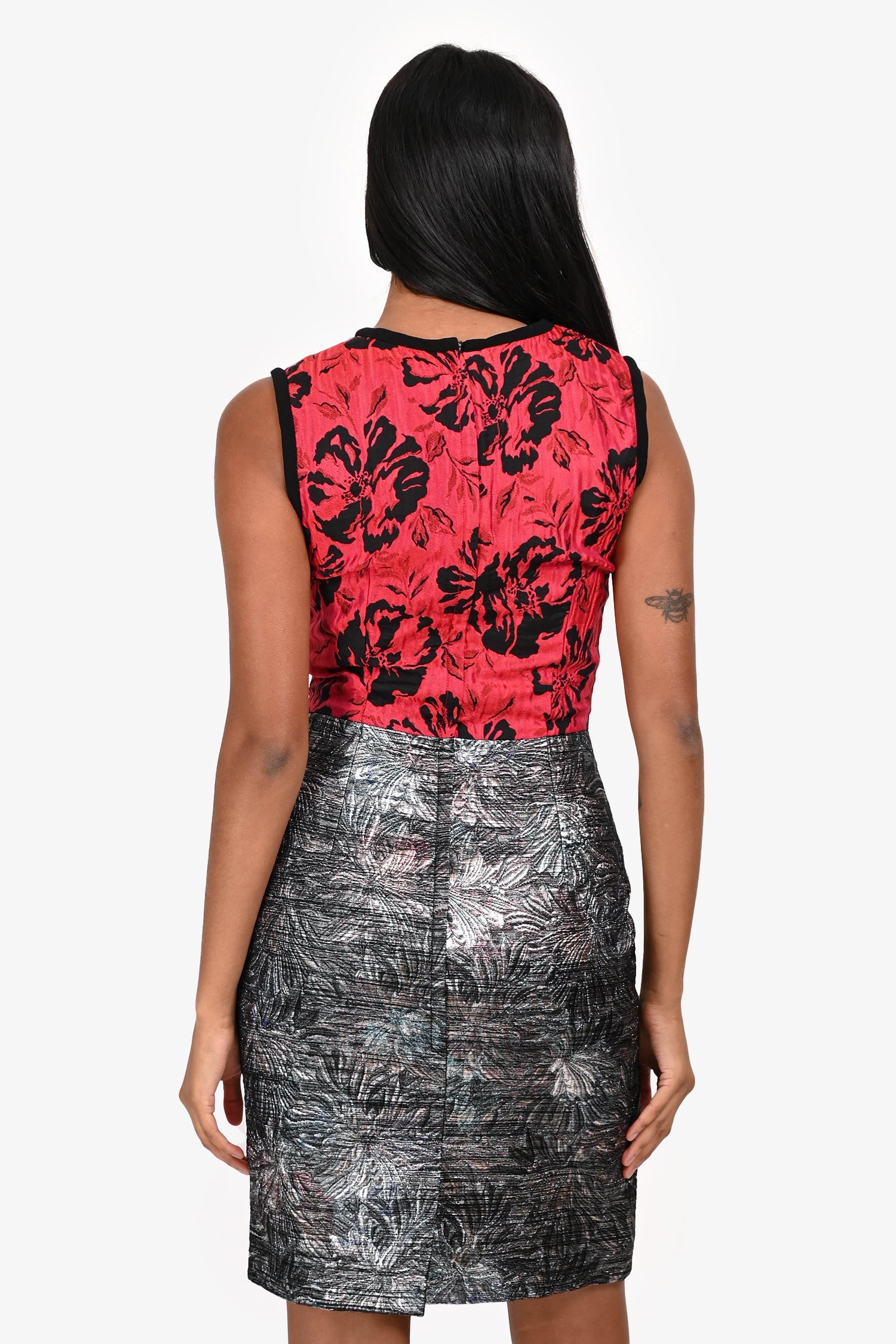 Dolce & Gabbana Red Floral Metallic Skirt Dress Size 38