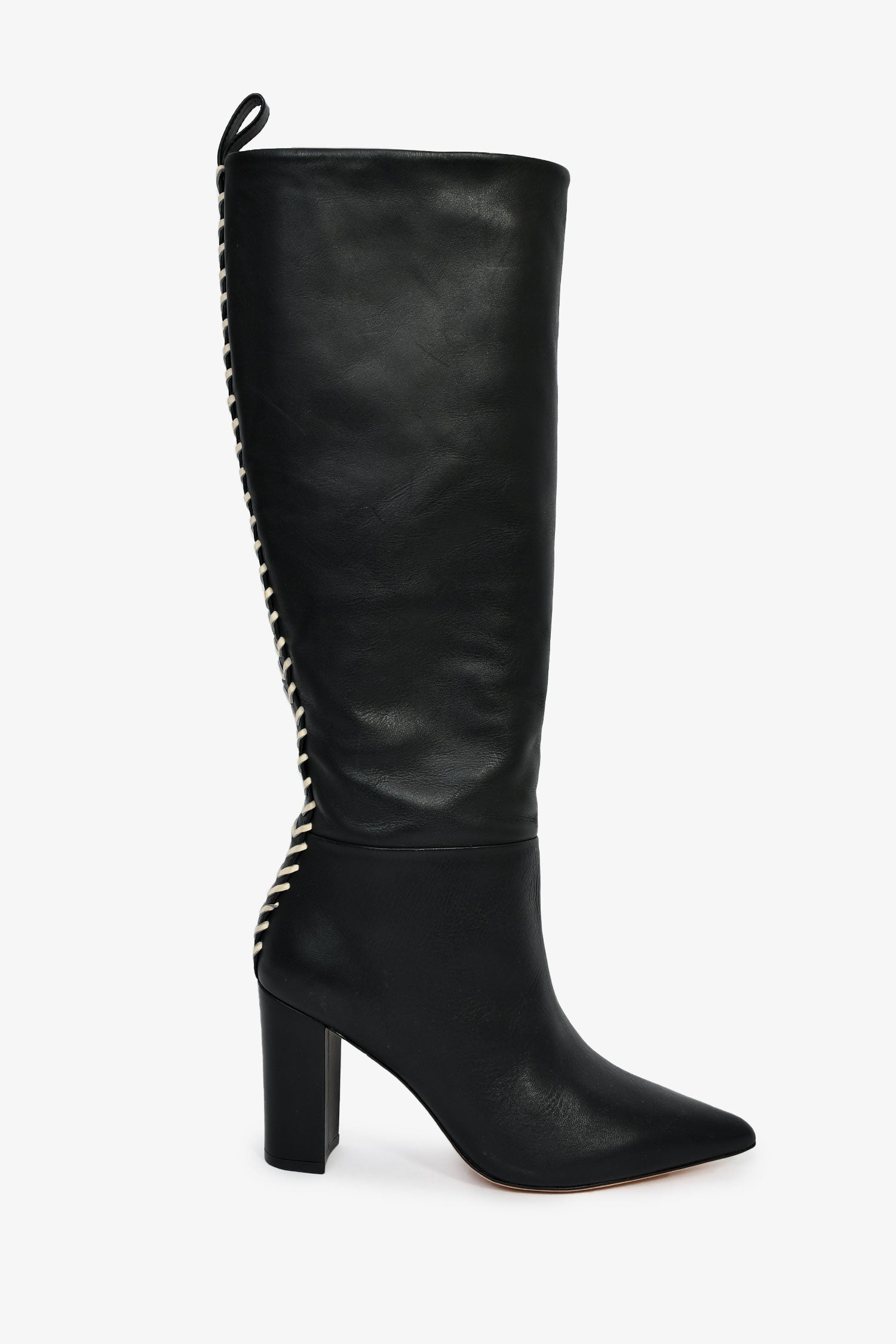 Ulla Johnson Black Leather Whip Stitch Trim Boots Size 35