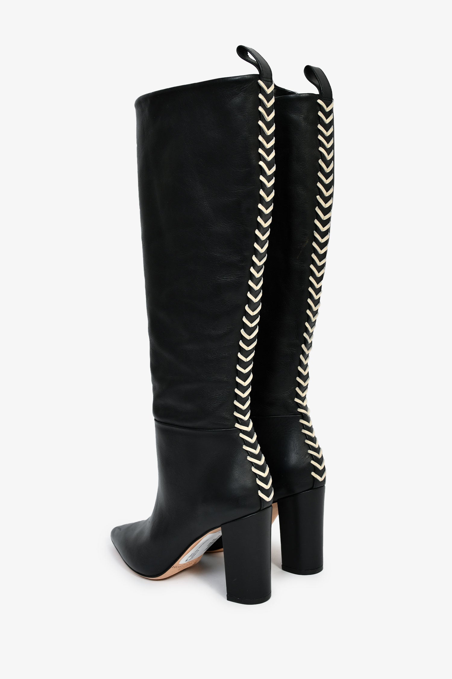 Ulla Johnson Black Leather Whip Stitch Trim Boots Size 35