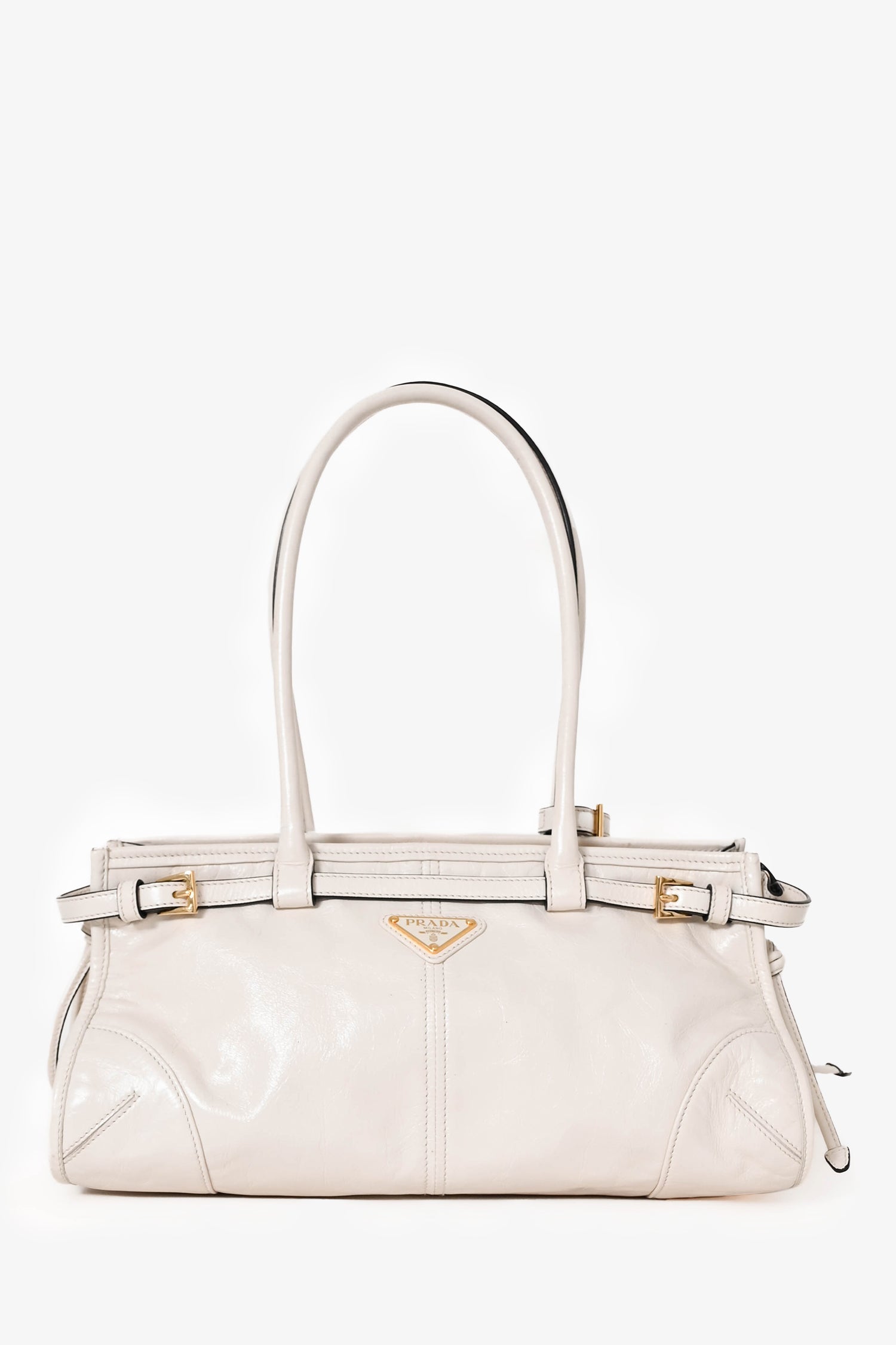 Prada White Leather 'Bonnie' Medium Shoulder Bag with Strap