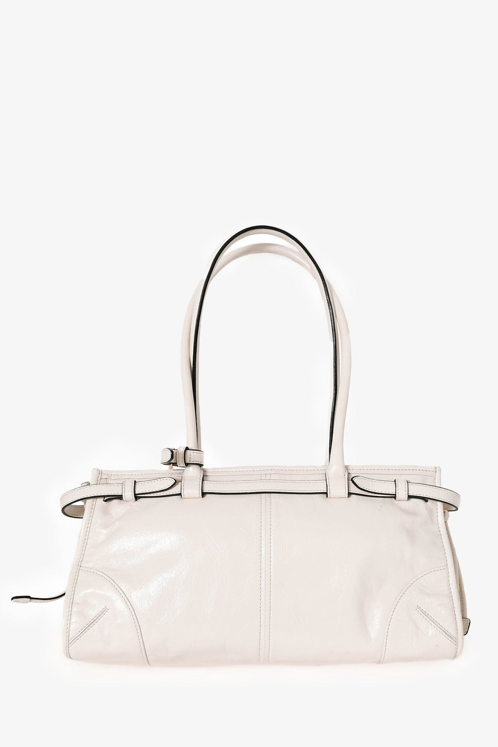 Prada White Leather 'Bonnie' Medium Shoulder Bag with Strap