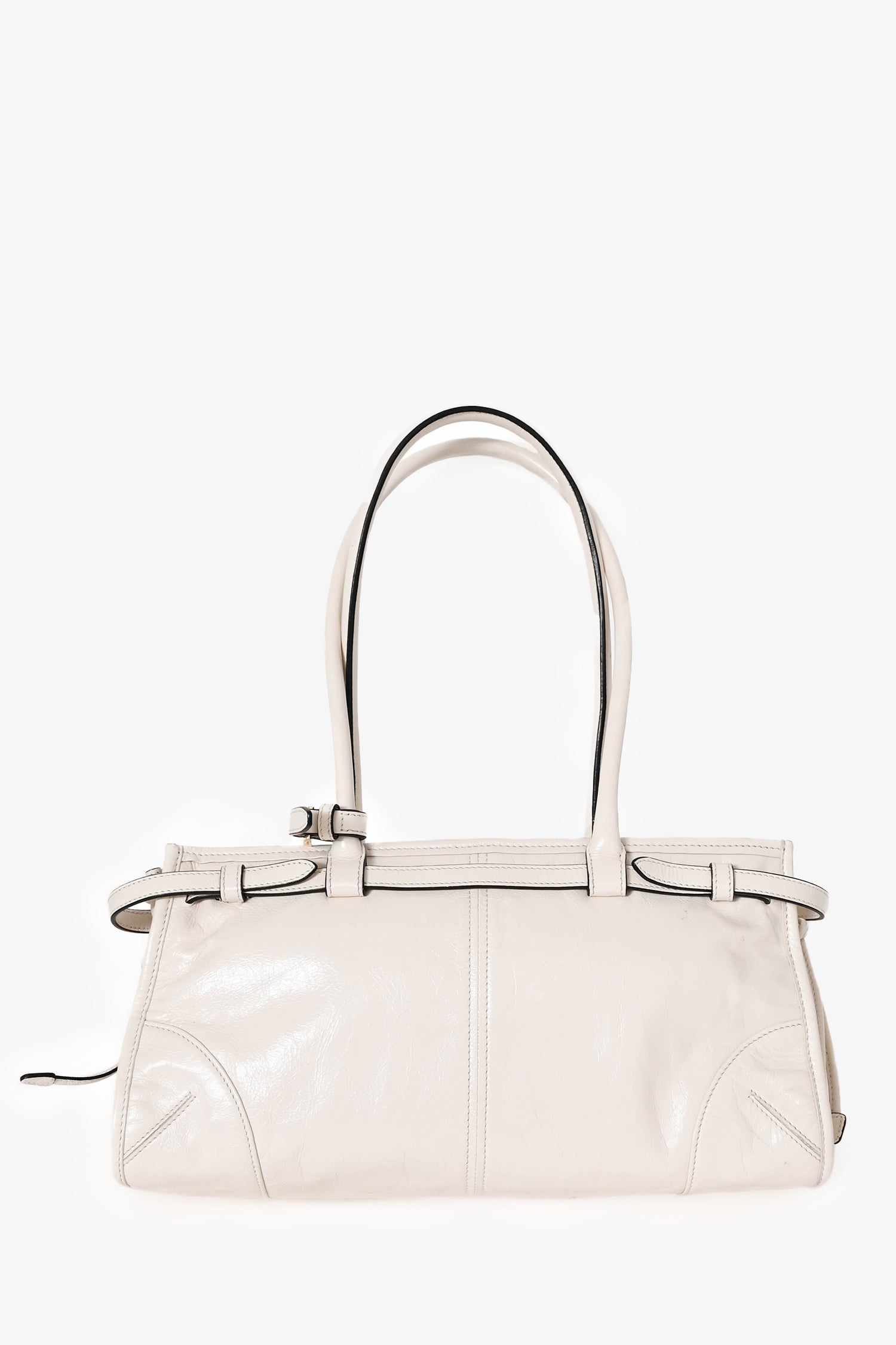 Prada White Leather 'Bonnie' Medium Shoulder Bag with Strap