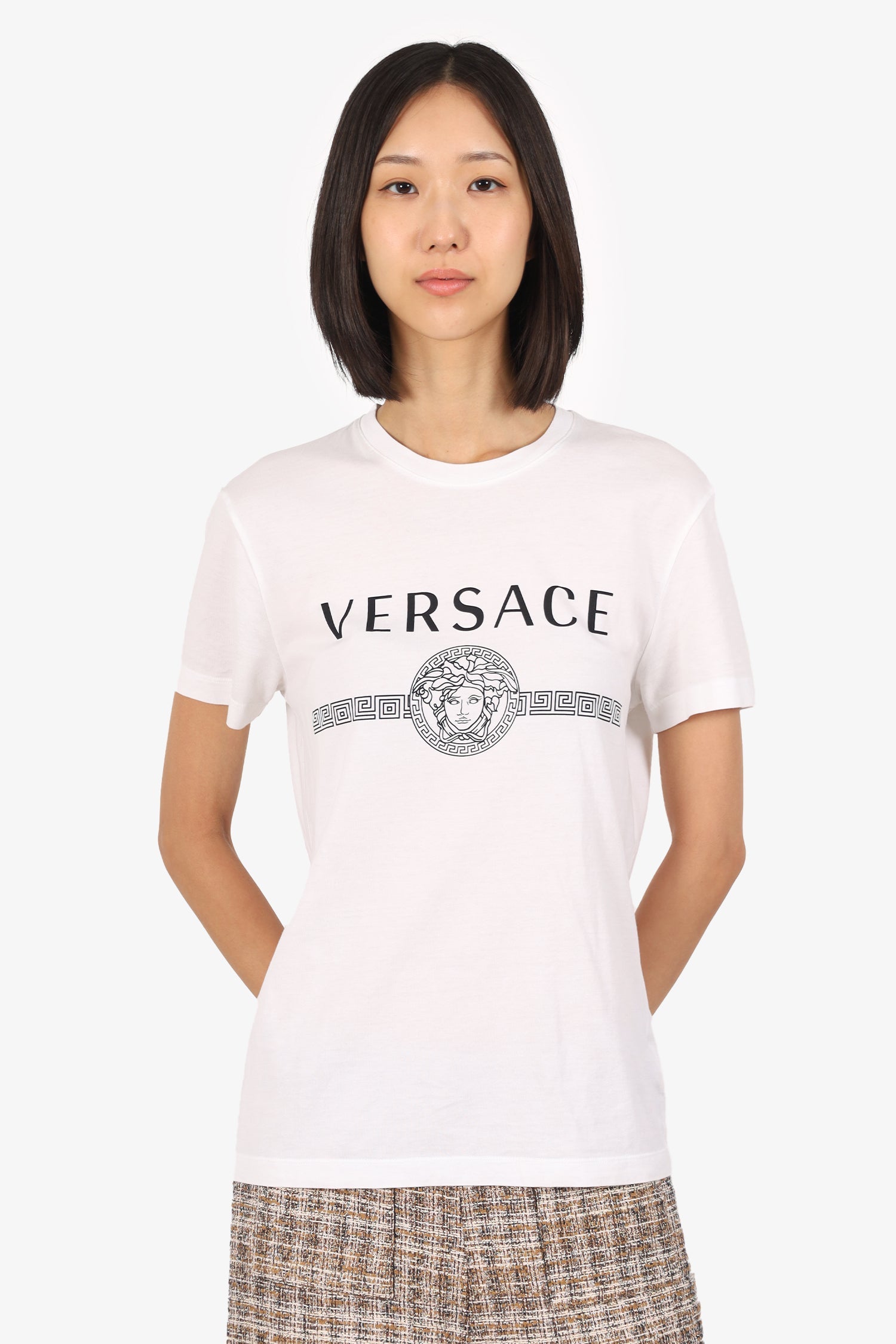Versace White/Black Medusa Print T-Shirt Size XS