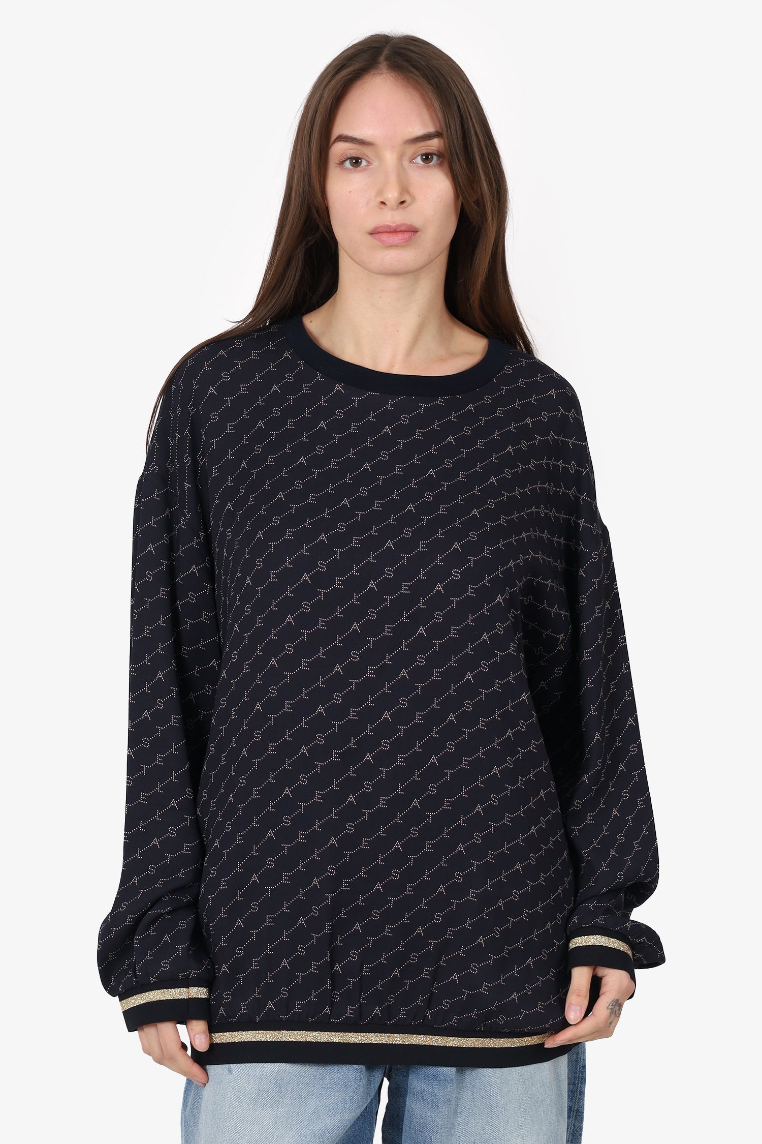 Stella McCartney Black Logo Intarsia Crewneck Sweatshirt Size 42