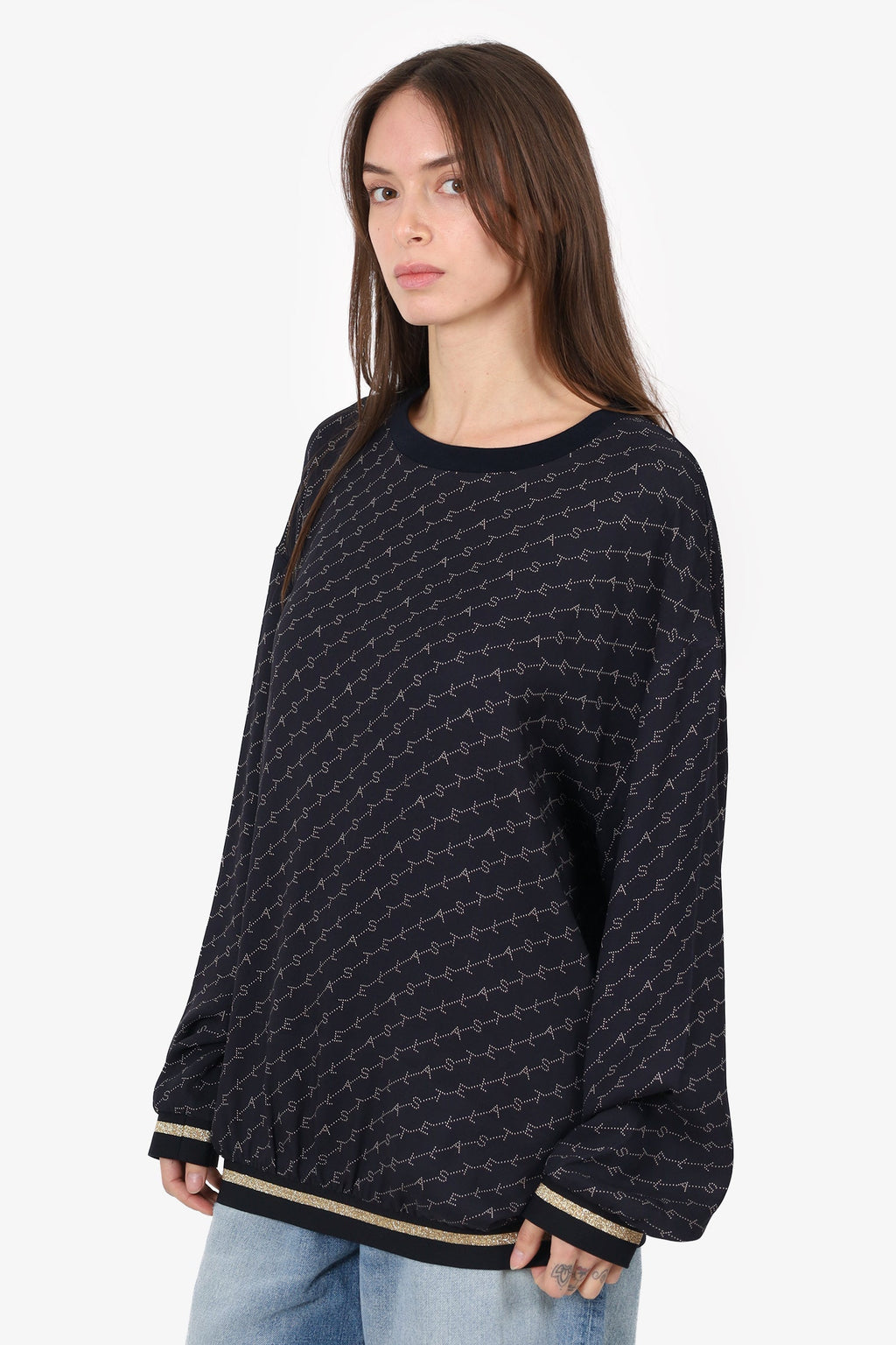 Stella McCartney Black Logo Intarsia Crewneck Sweatshirt Size 42