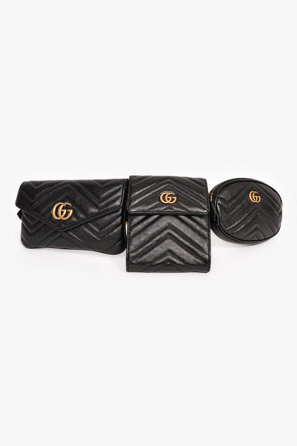 Gucci 2018 Black Marmont Matelasse Multi Pocket Belt Bag