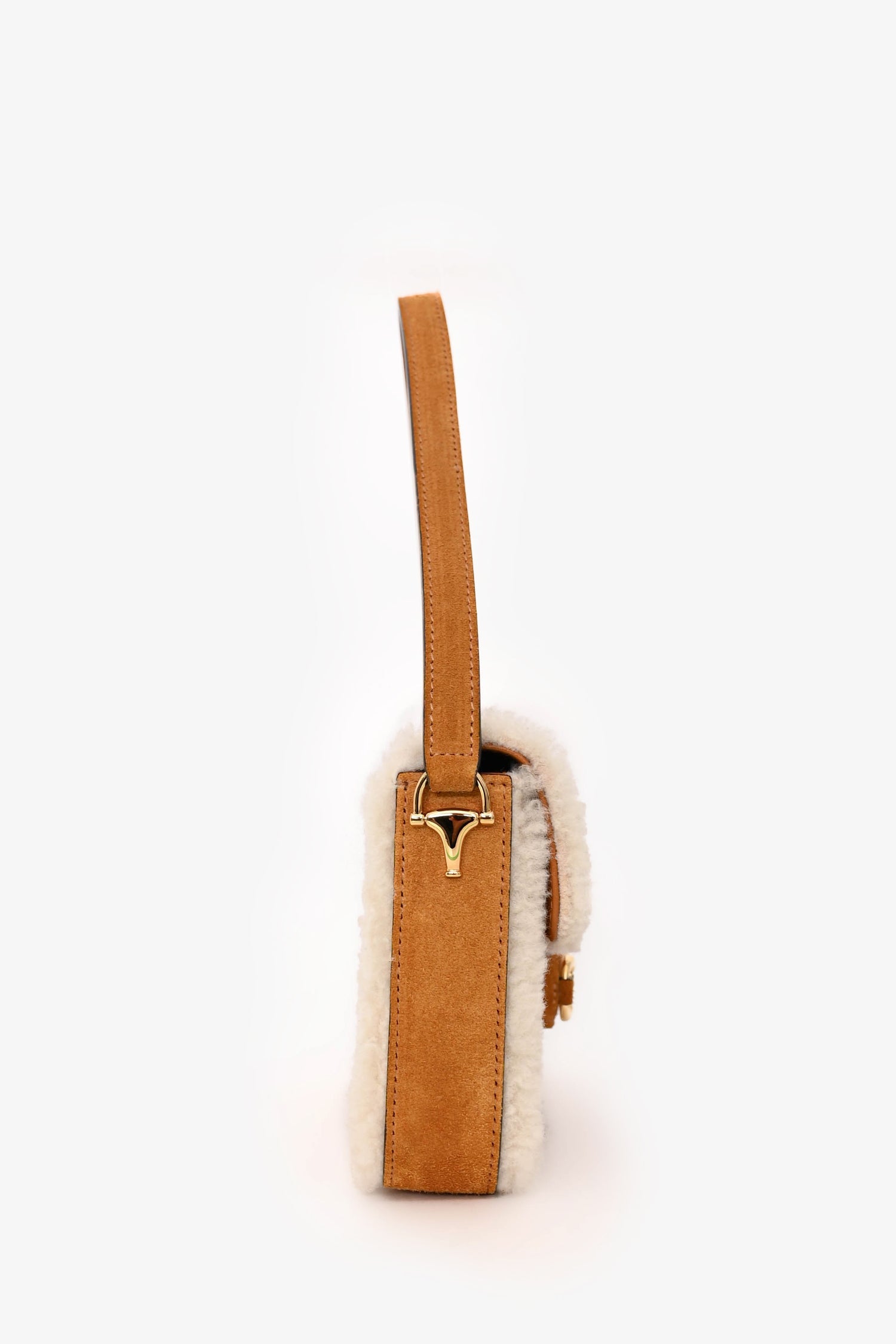 Gucci Brown Suede Leather/Shearling Trimmed Horsebit 1955 Shoulder Bag