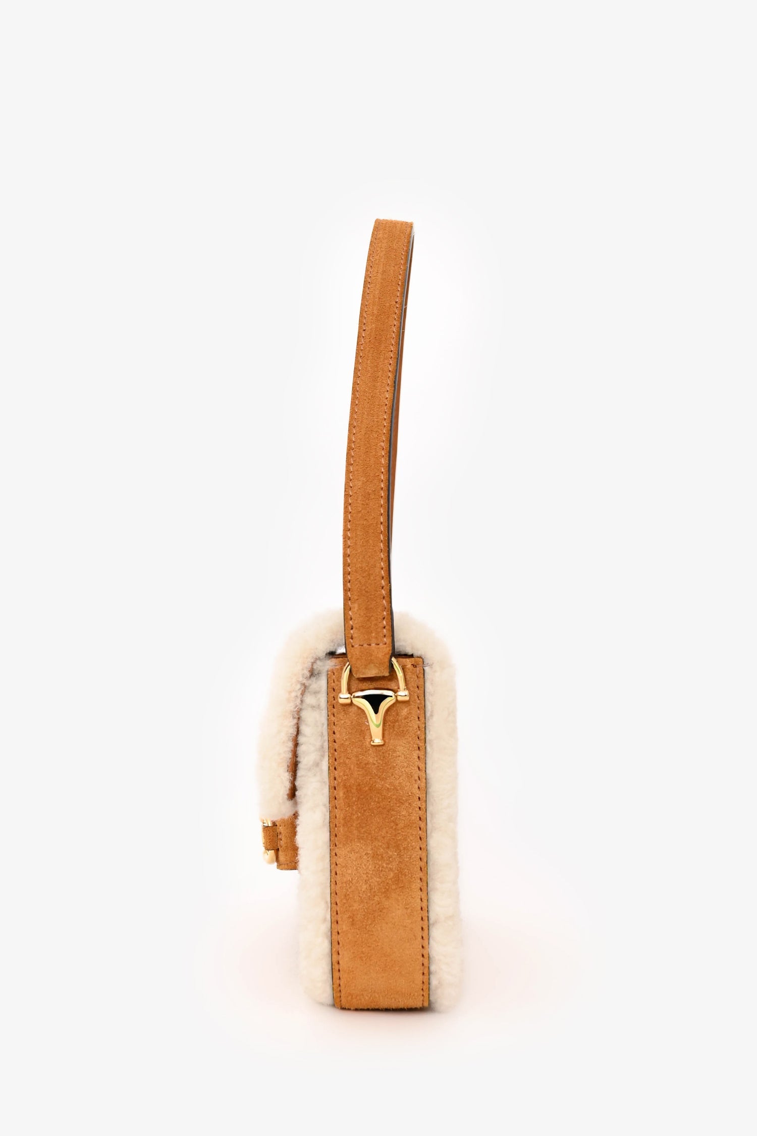 Gucci Brown Suede Leather/Shearling Trimmed Horsebit 1955 Shoulder Bag
