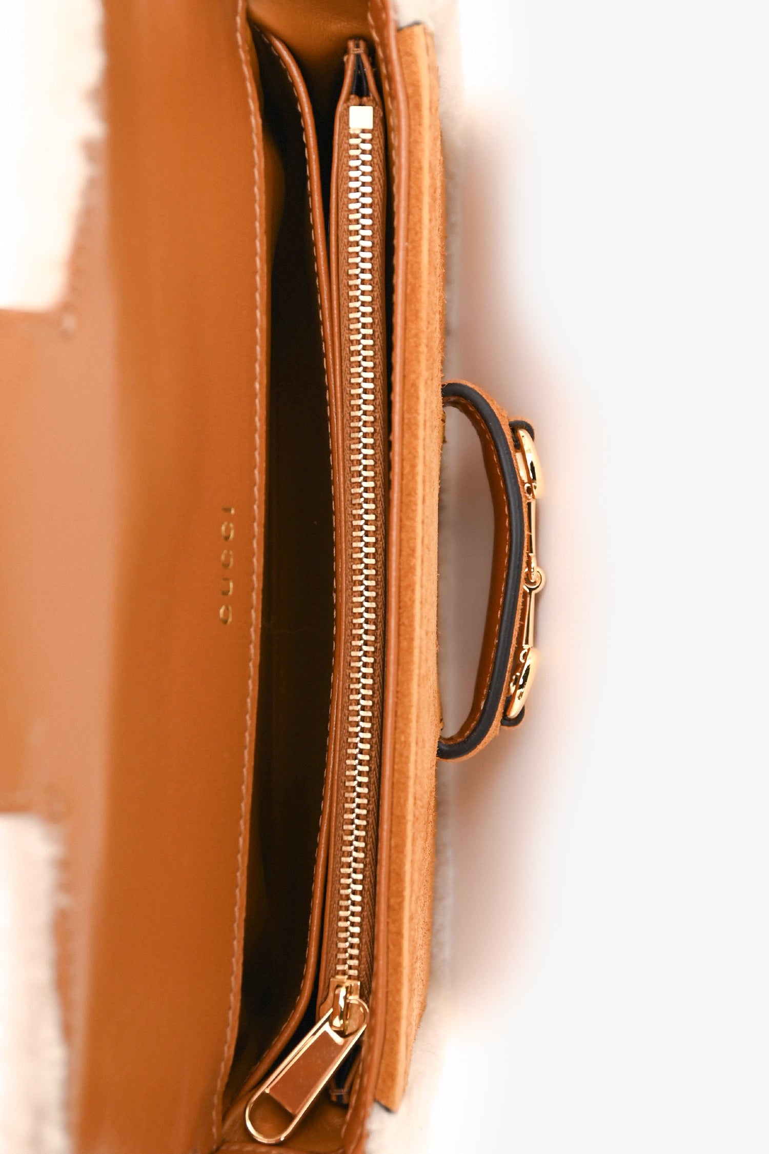 Gucci Brown Suede Leather/Shearling Trimmed Horsebit 1955 Shoulder Bag