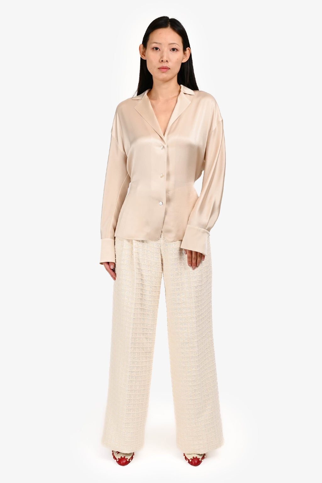 Gucci Ivory Window Tweed Wide Legged Pants Size 40