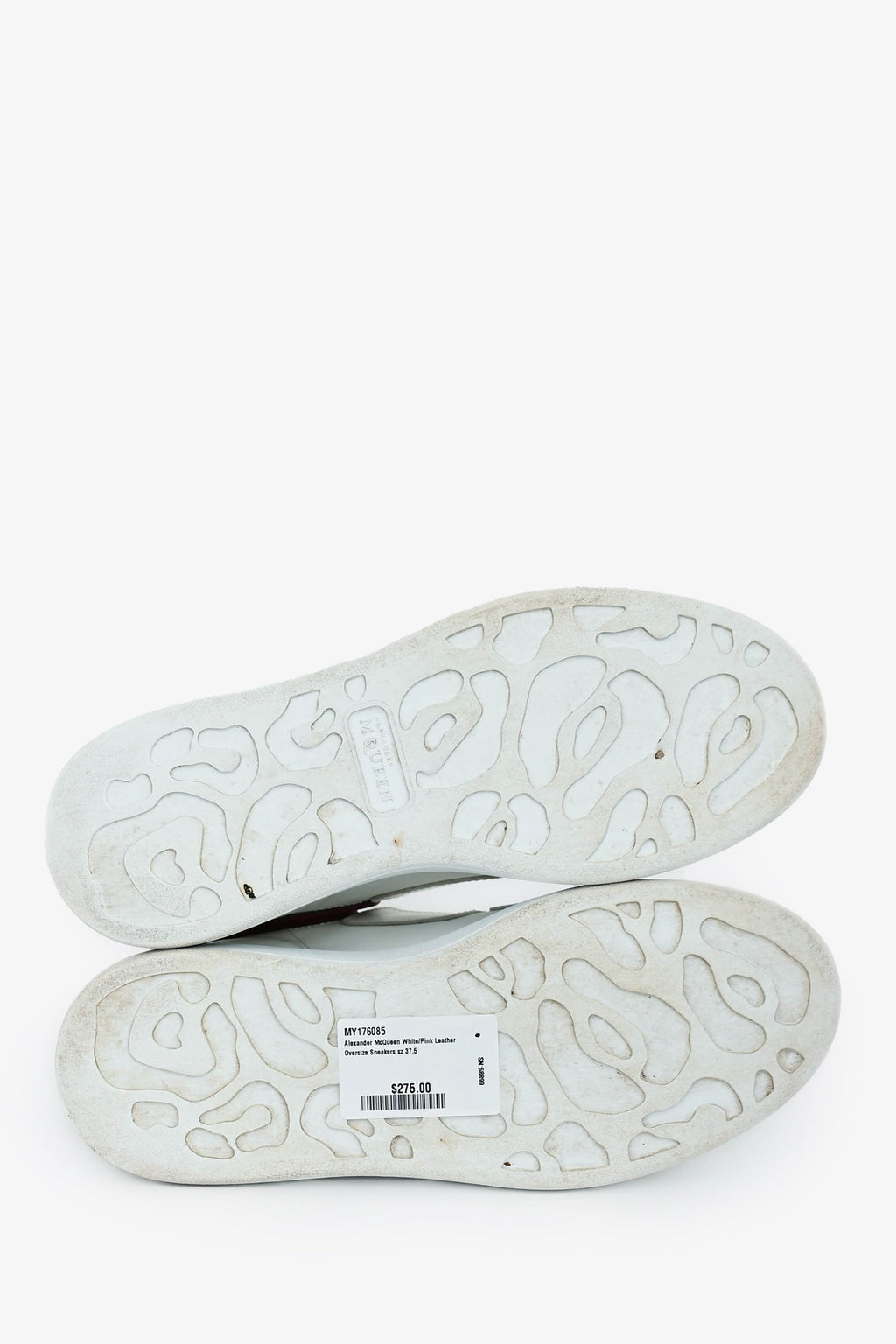 Alexander McQueen White/Pink Leather Oversize Sneakers Size 37.5