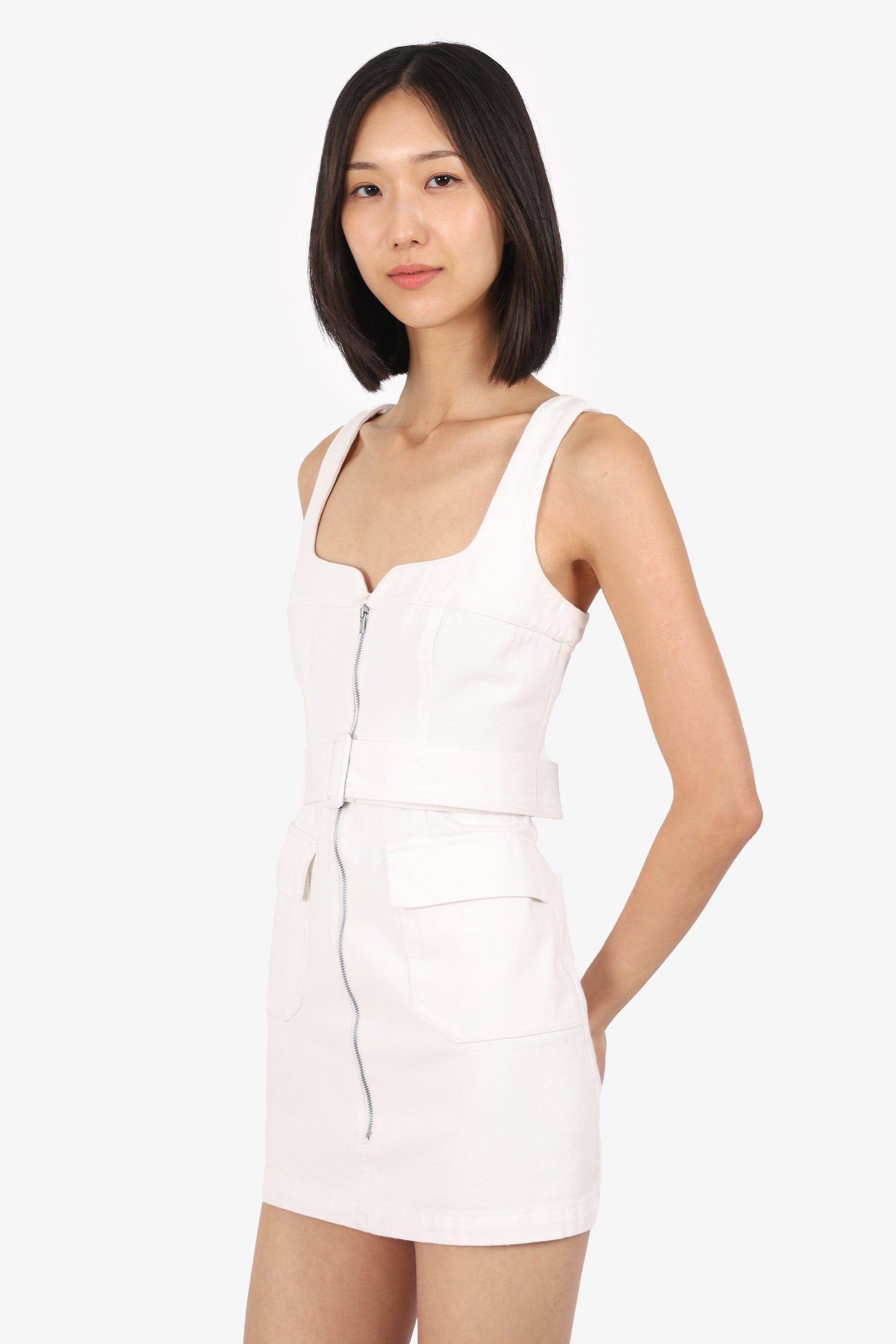 L'Academie White Zipper Cargo Mini Dress With Belt Size S