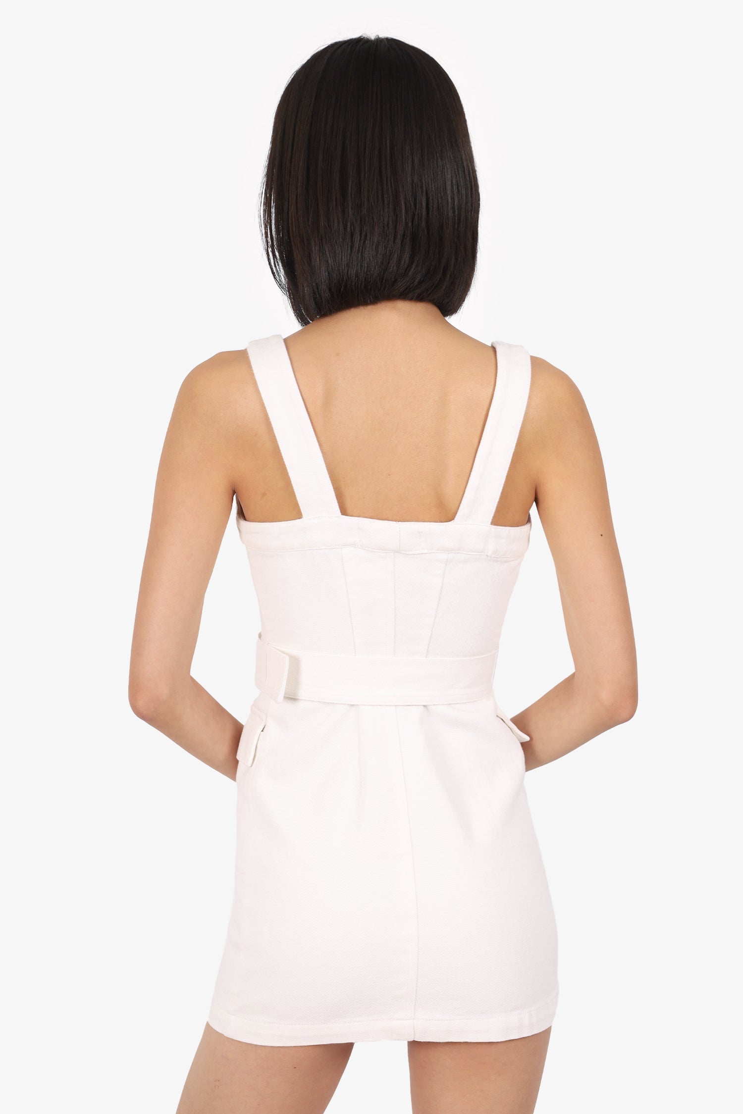 L'Academie White Zipper Cargo Mini Dress With Belt Size S