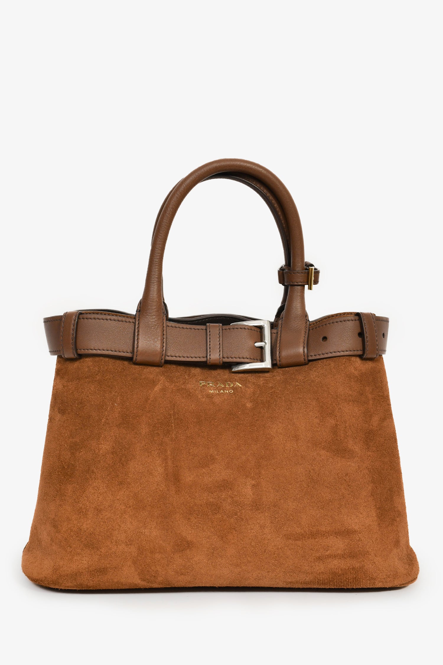 Prada Brown Suede/Leather Buckle Bag With Strap