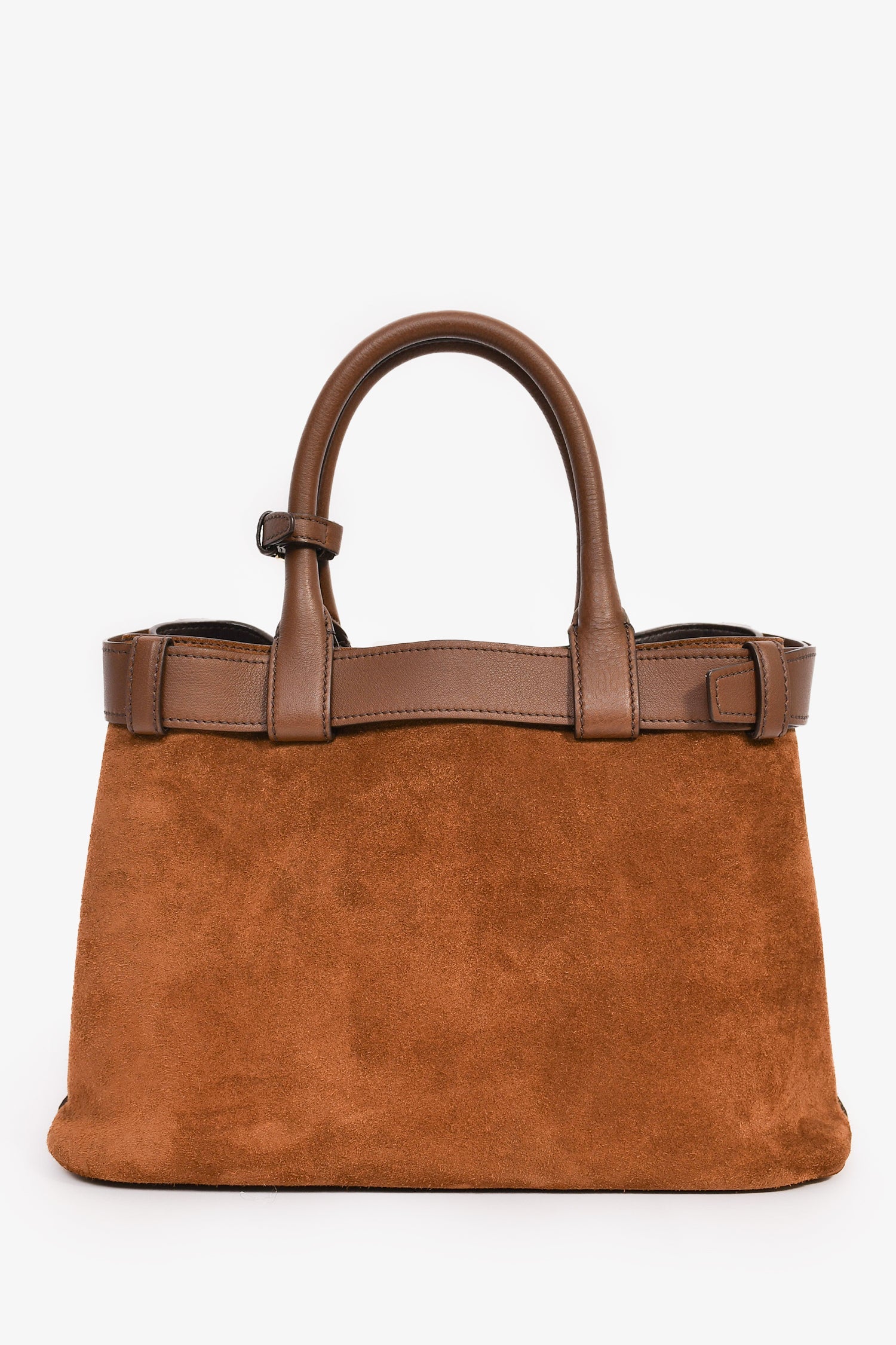 Prada Brown Suede/Leather Buckle Bag With Strap