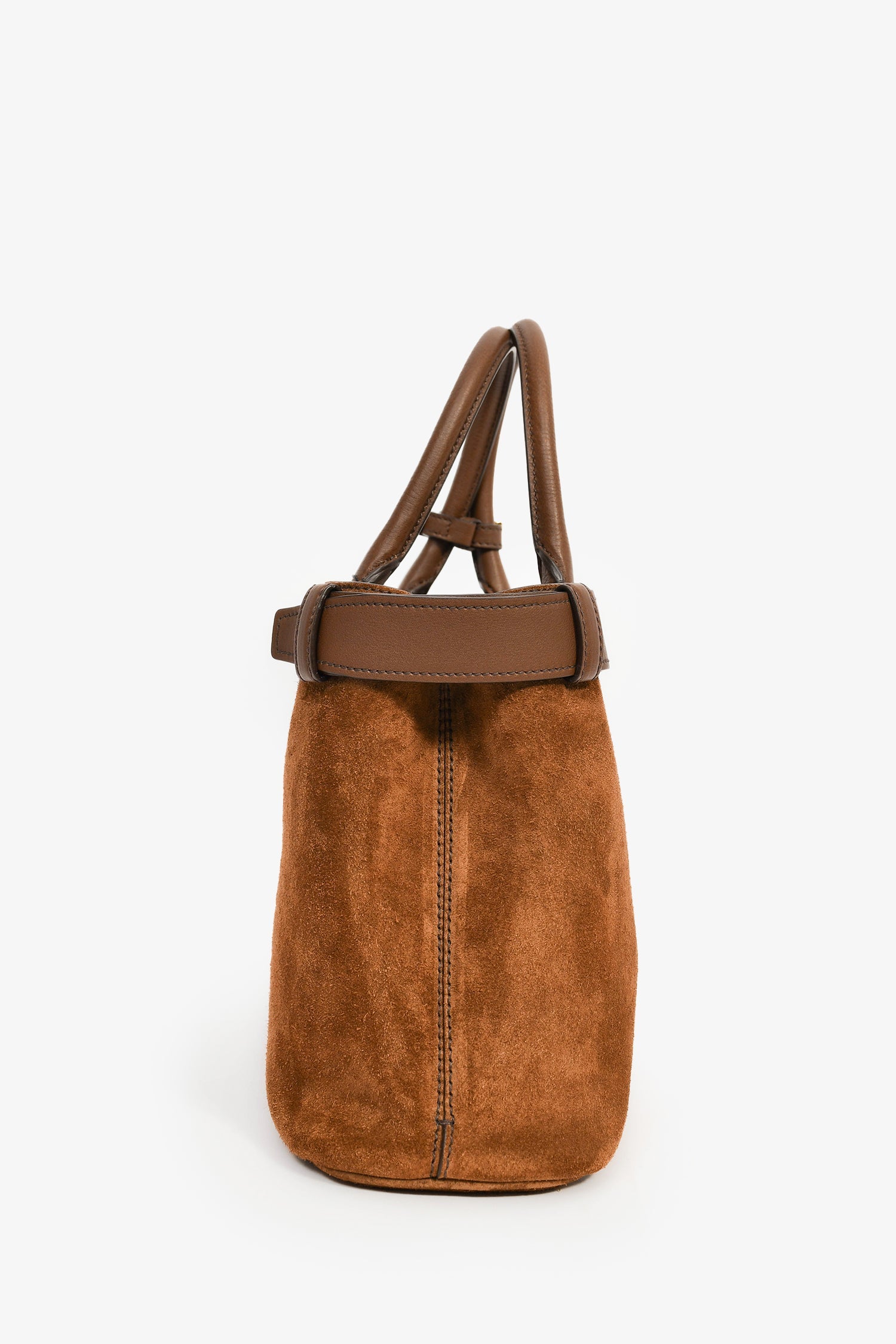 Prada Brown Suede/Leather Buckle Bag With Strap