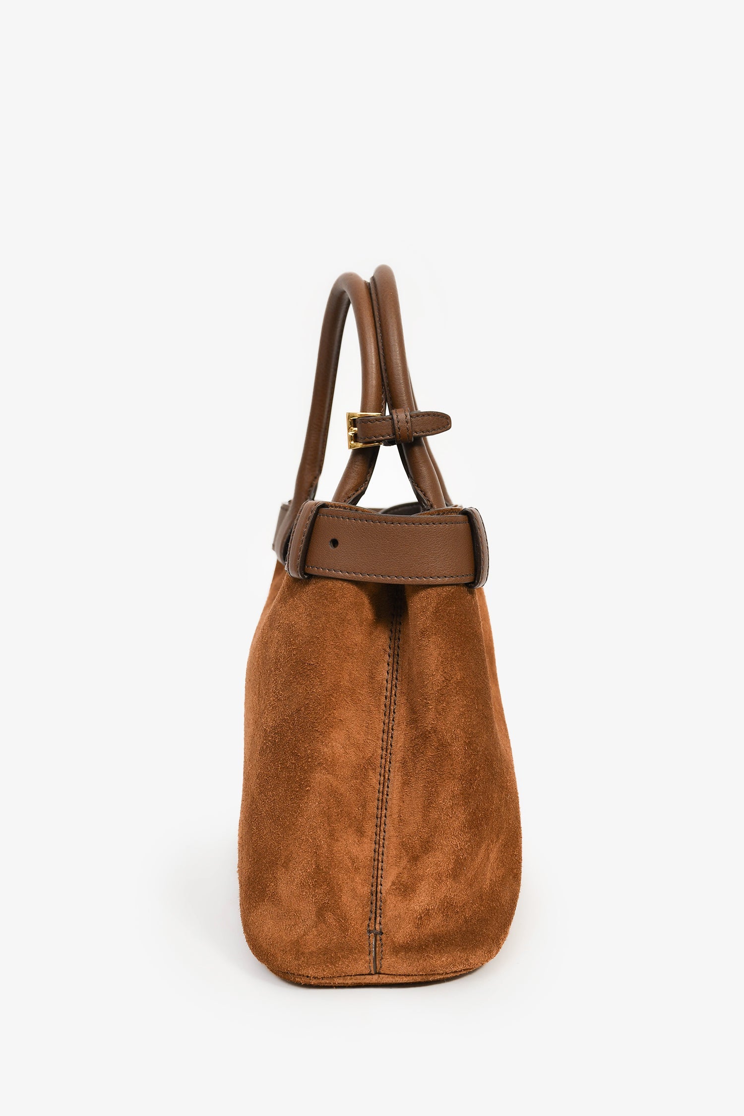 Prada Brown Suede/Leather Buckle Bag With Strap