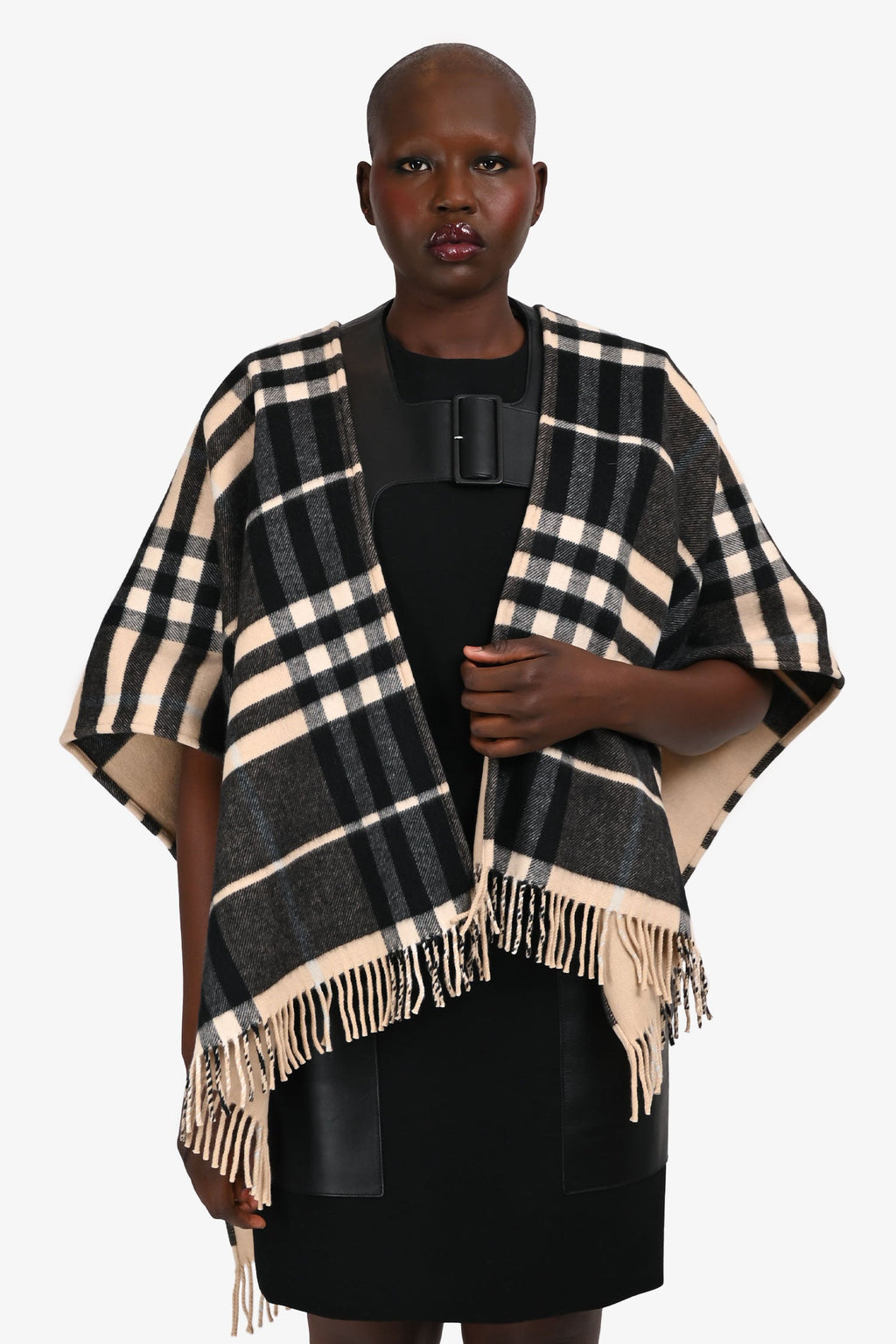 Burberry Dusty Sand Cashmere/Merino Wool Nova Check Cape Size OS