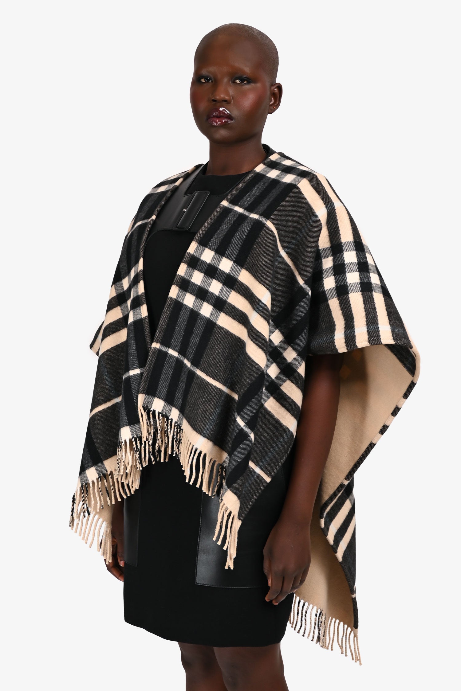 Burberry Dusty Sand Cashmere/Merino Wool Nova Check Cape Size OS