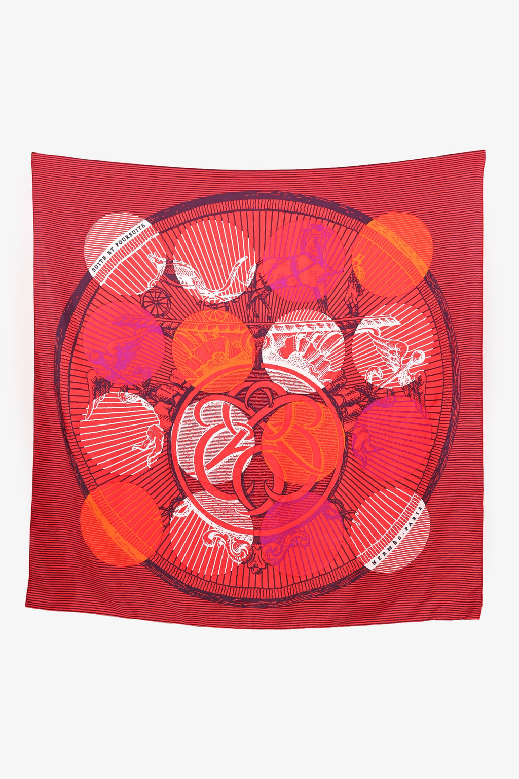 Hermès Red Silk Suite et Poursuite Scarf Size 140cm