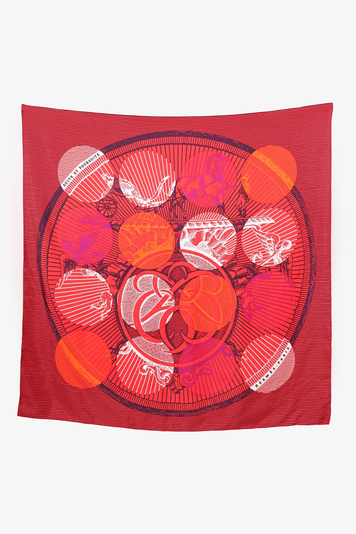 Hermès Red Silk Suite et Poursuite Scarf Size 140cm