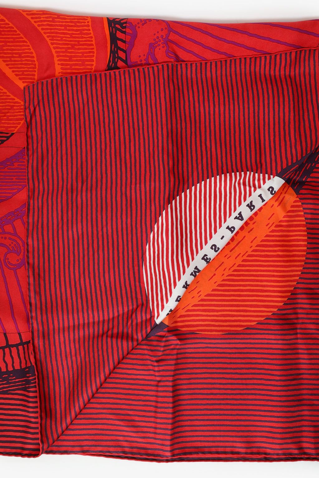 Hermès Red Silk Suite et Poursuite Scarf Size 140cm