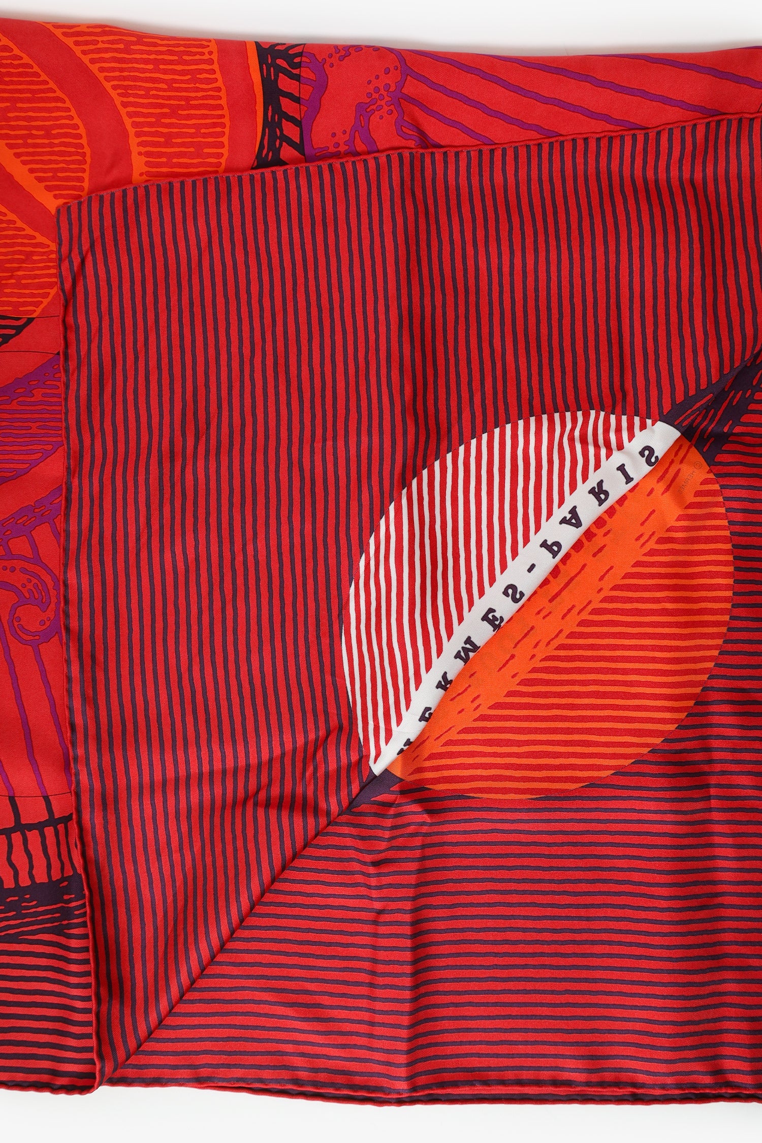 Hermès Red Silk Suite et Poursuite Scarf Size 140cm