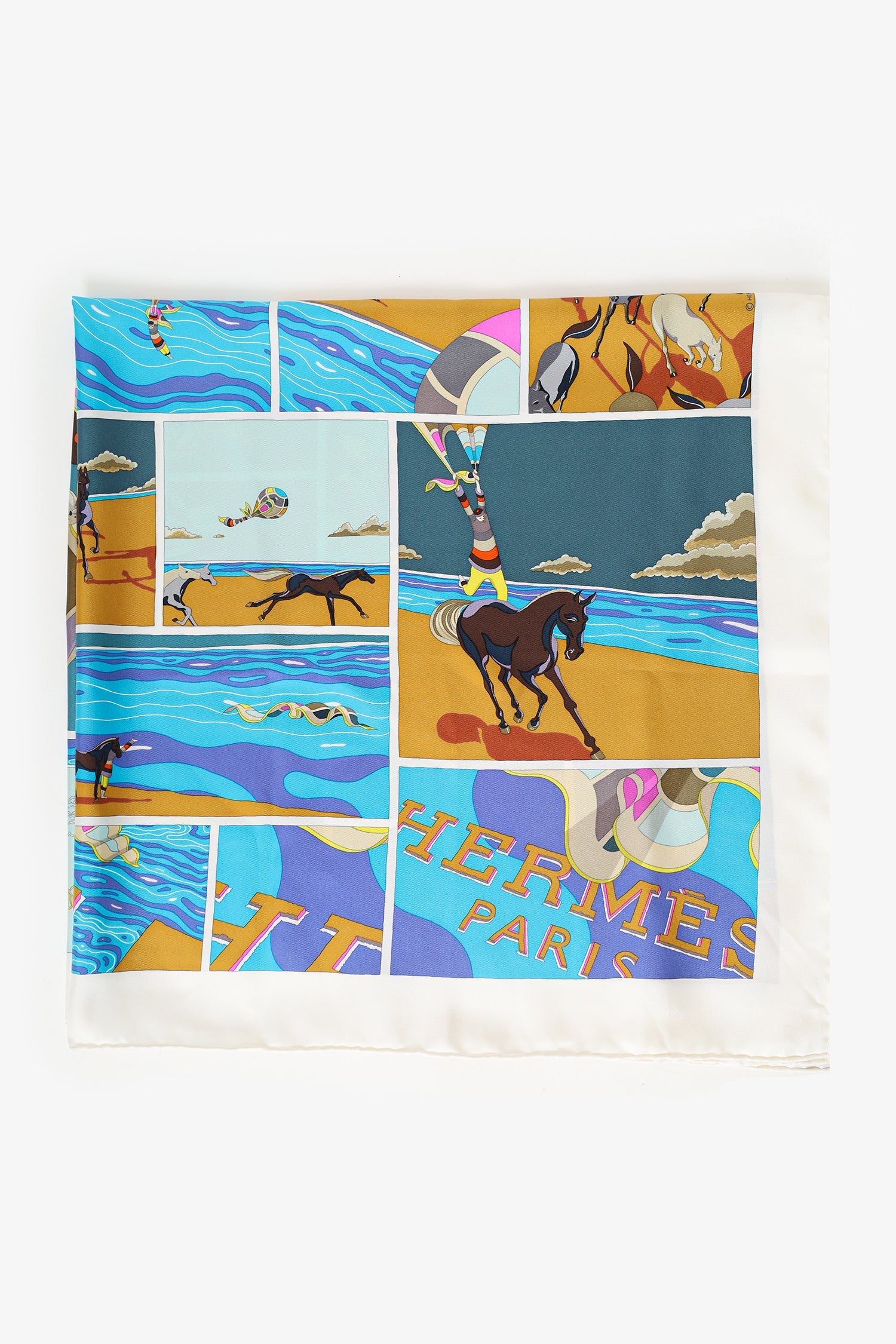 Hermès Blue/Multicolour Silk Soie Libre Scarf 90cm