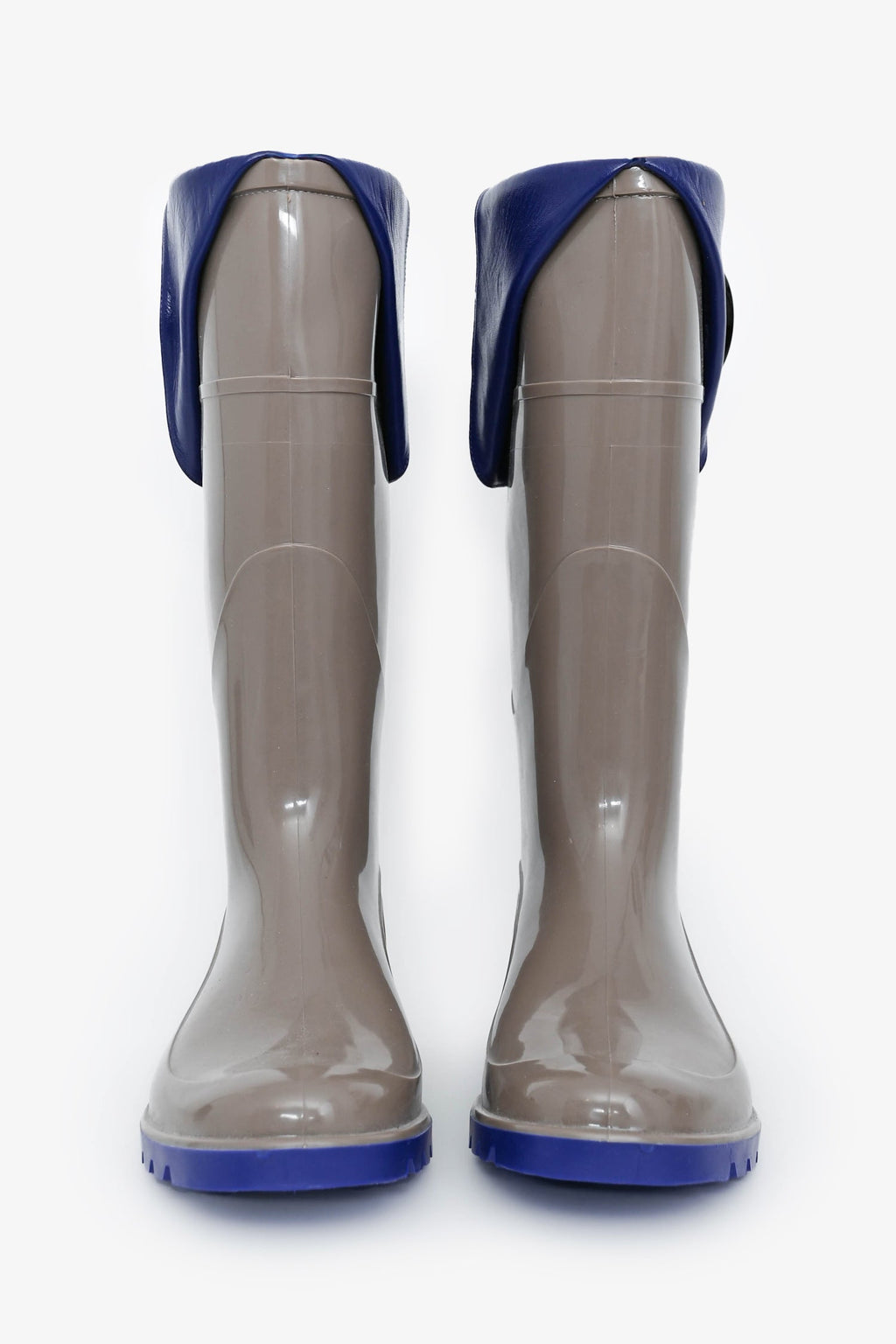 Kenzo Taupe/Purple Rubber/Leather Buckle Detail Rain Boots Size 35