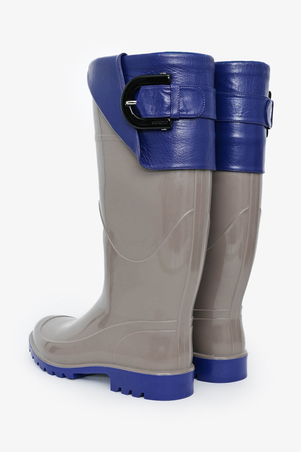 Kenzo Taupe/Purple Rubber/Leather Buckle Detail Rain Boots Size 35