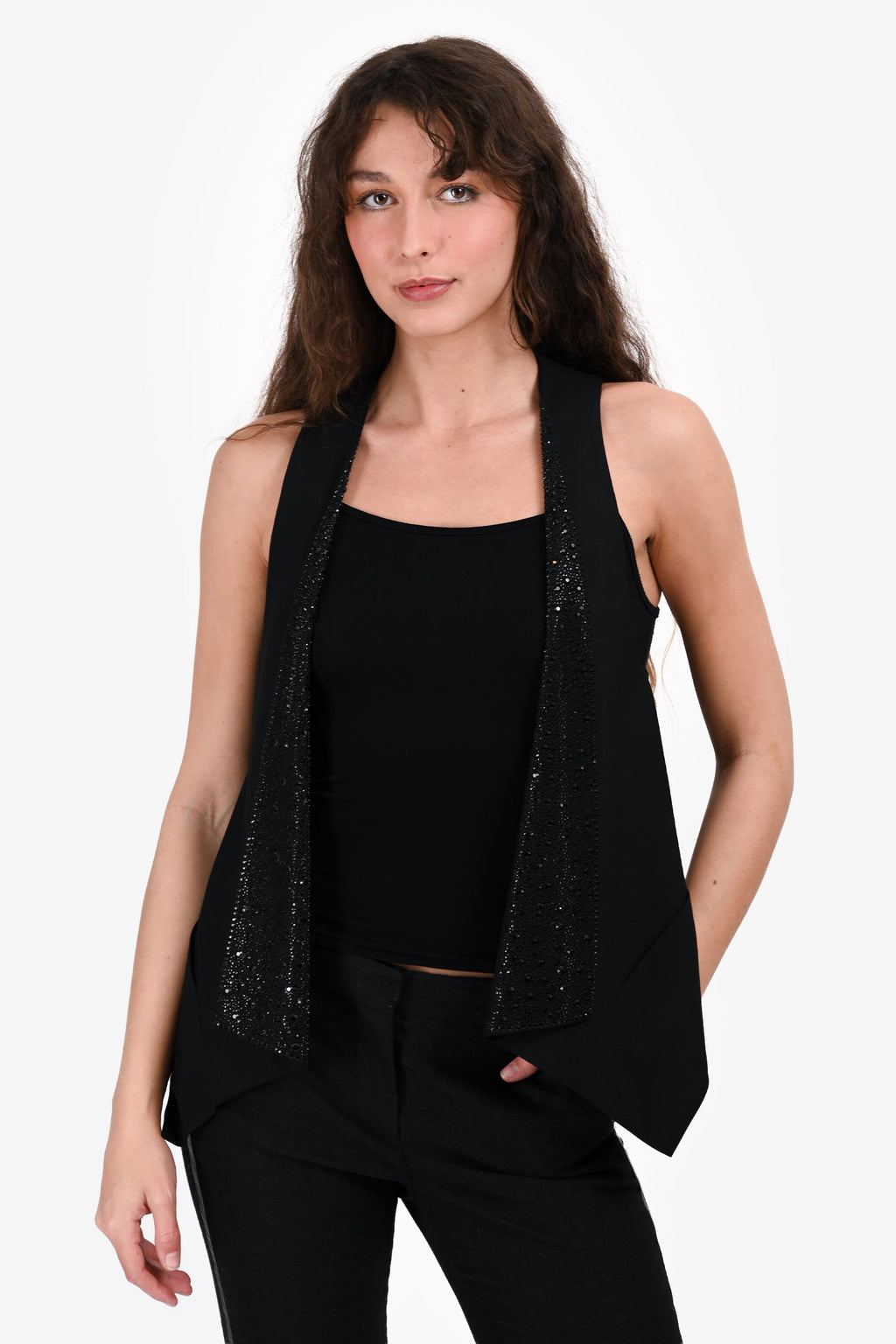 Haute Hippie Black Faux Crystal Sleevless Vest Size XS