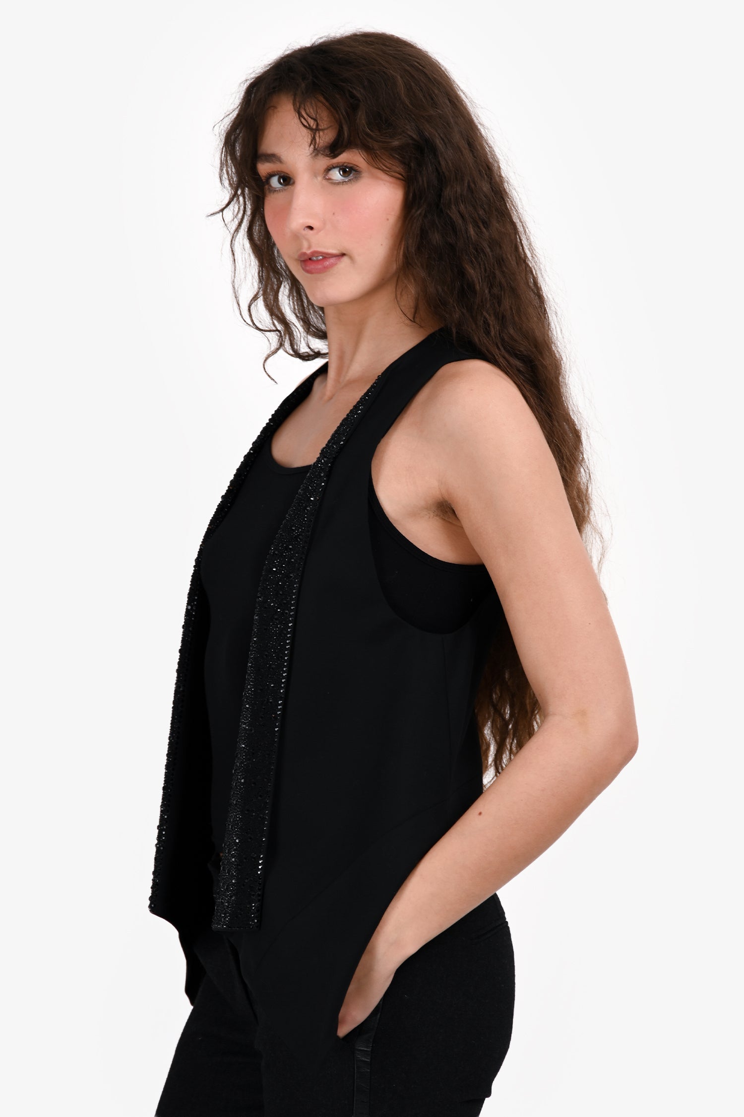 Haute Hippie Black Faux Crystal Sleevless Vest Size XS