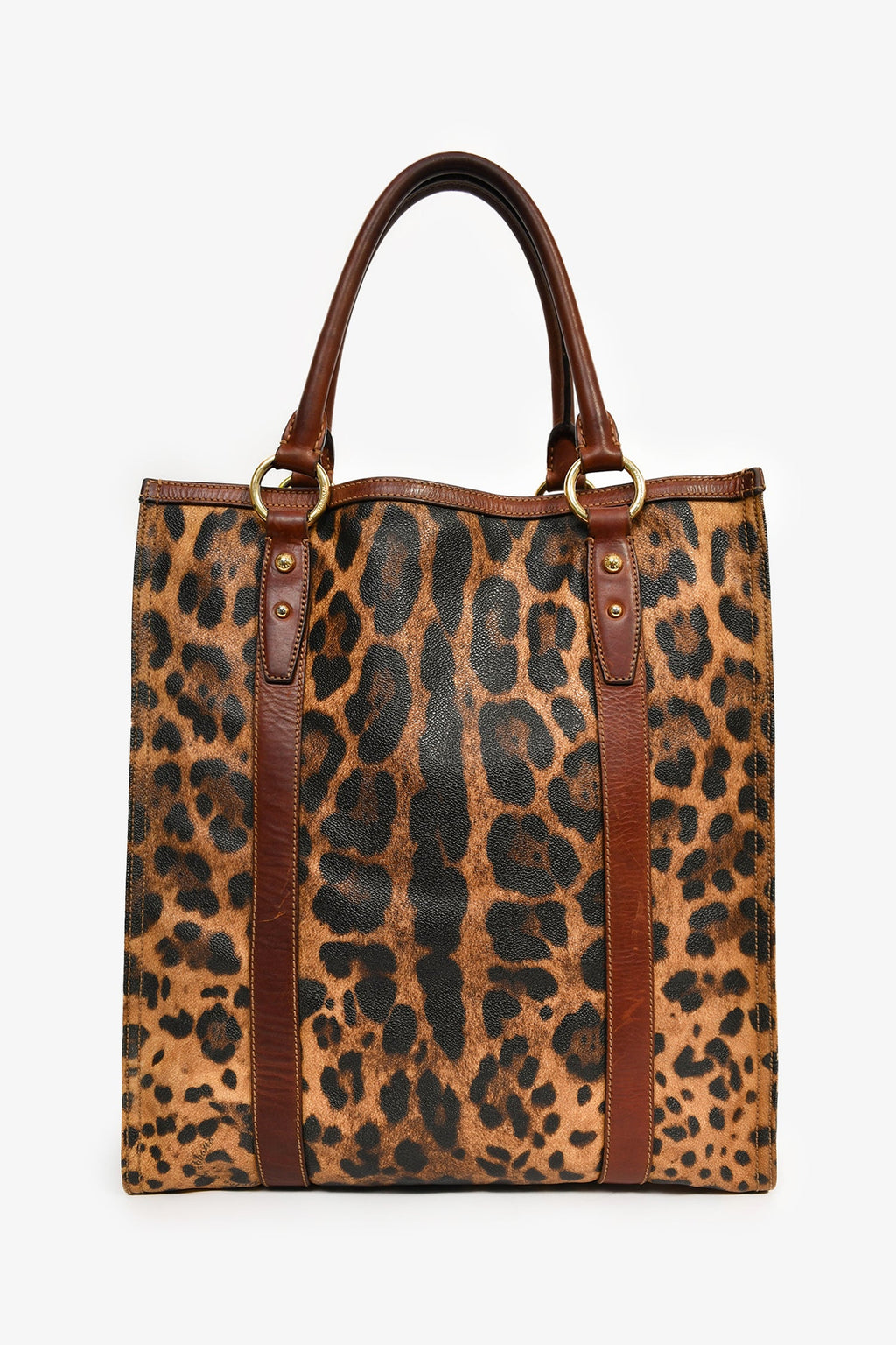 Dolce & Gabbana Brown Leopard Print Coated Canvas and Leather Shopper Tote