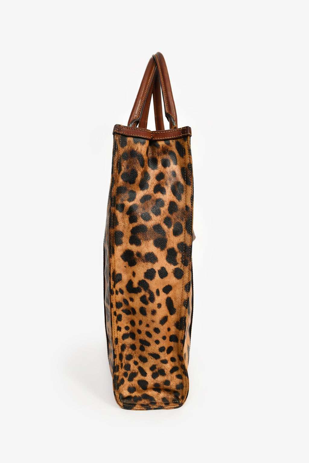 Dolce & Gabbana Brown Leopard Print Coated Canvas and Leather Shopper Tote
