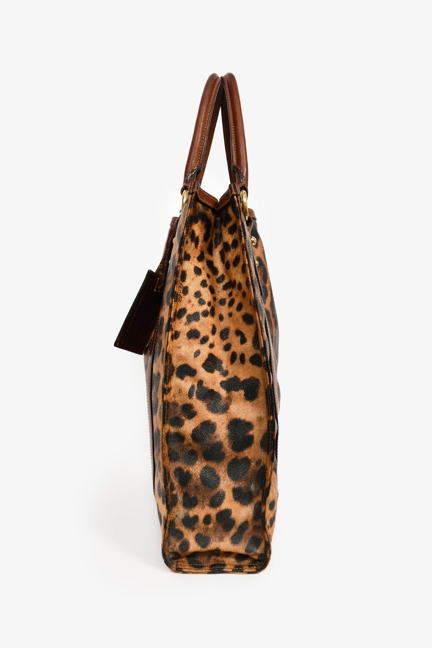 Dolce & Gabbana Brown Leopard Print Coated Canvas and Leather Shopper Tote