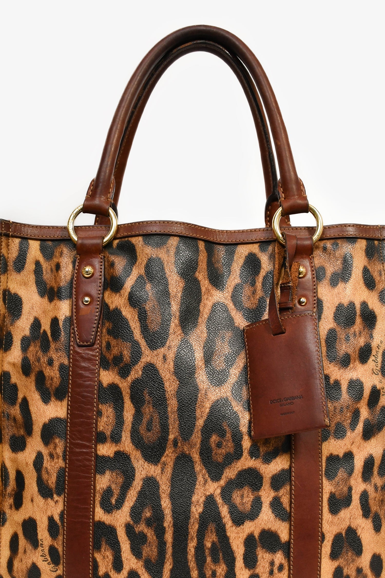 Dolce & Gabbana Brown Leopard Print Coated Canvas and Leather Shopper Tote