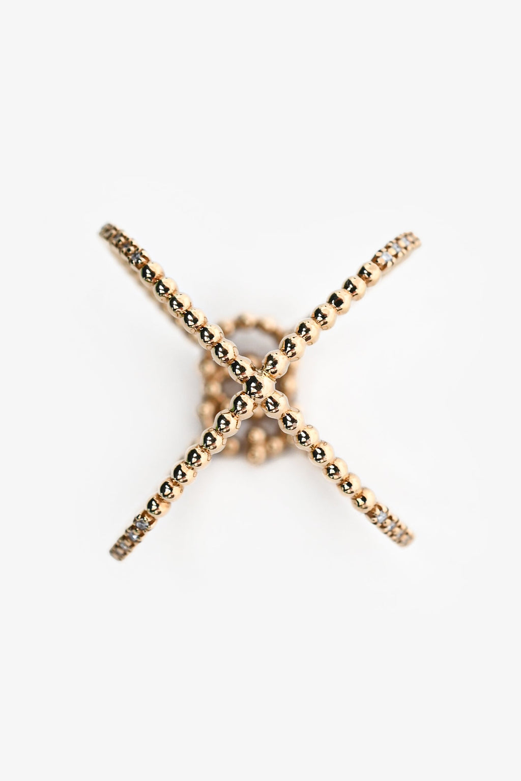 Gucci 18K Yellow Gold Diamond Set GG Running X Ring