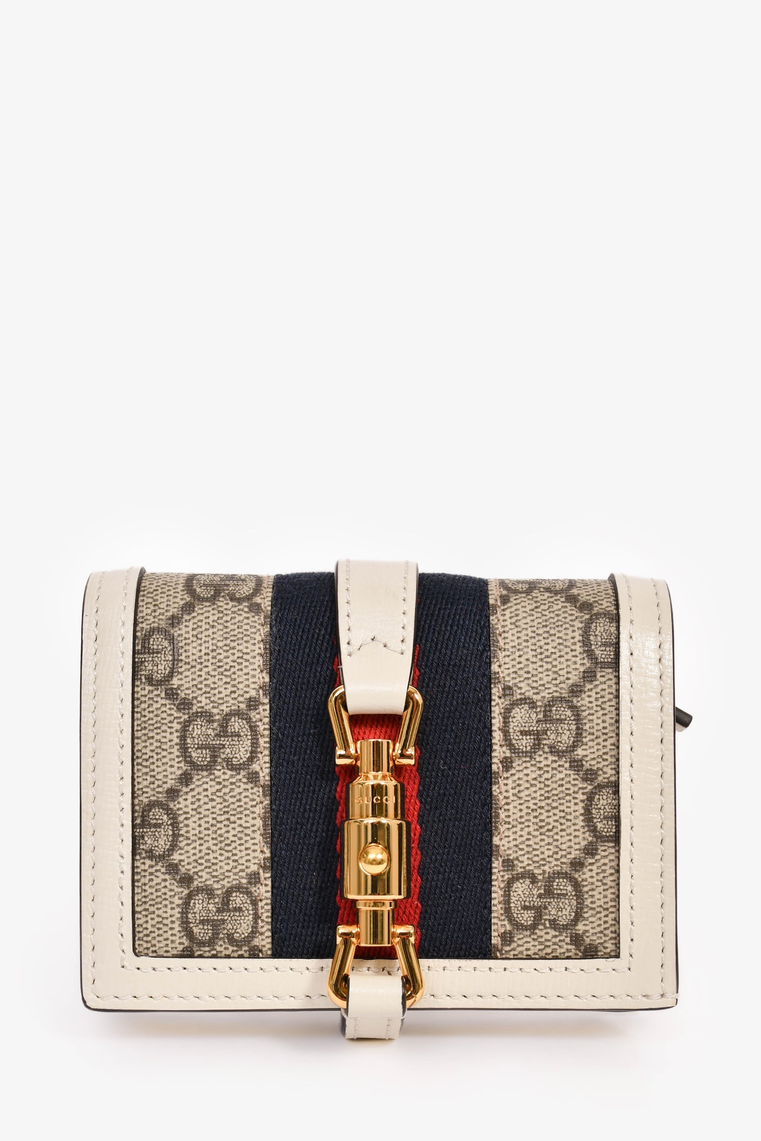 Gucci White Leather GG Supreme Jackie 1961 Compact Wallet