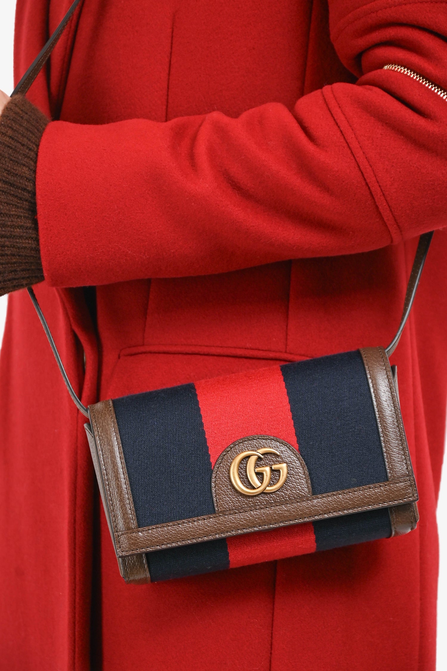 Gucci Brown/Blue/Red Leather/Canvas Mini Web Crossbody