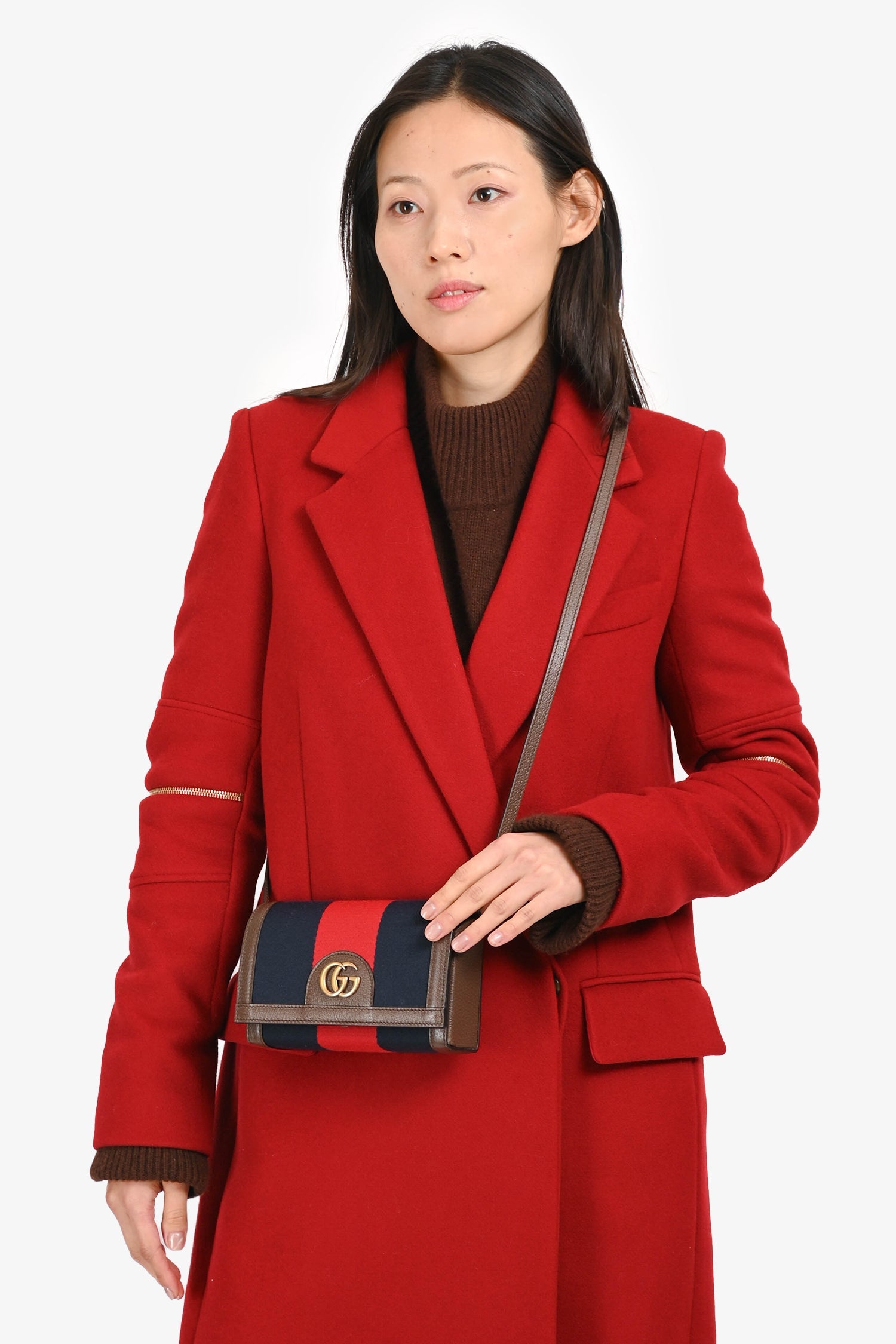 Gucci Brown/Blue/Red Leather/Canvas Mini Web Crossbody