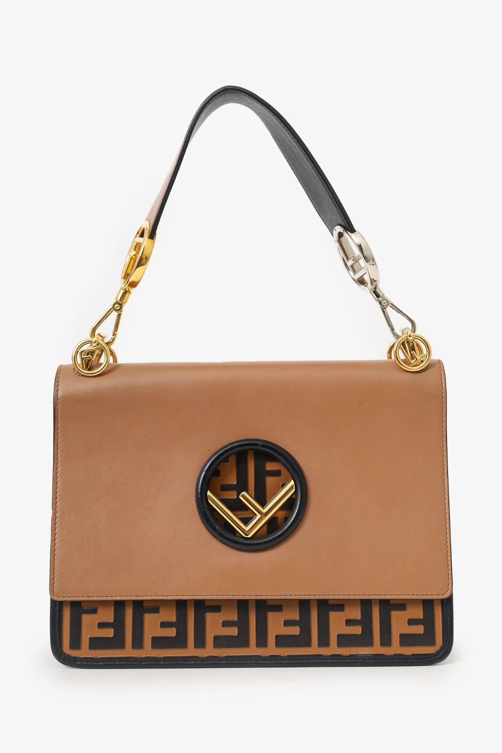 Fendi Brown Leather Kan I F Logo Shoulder Bag