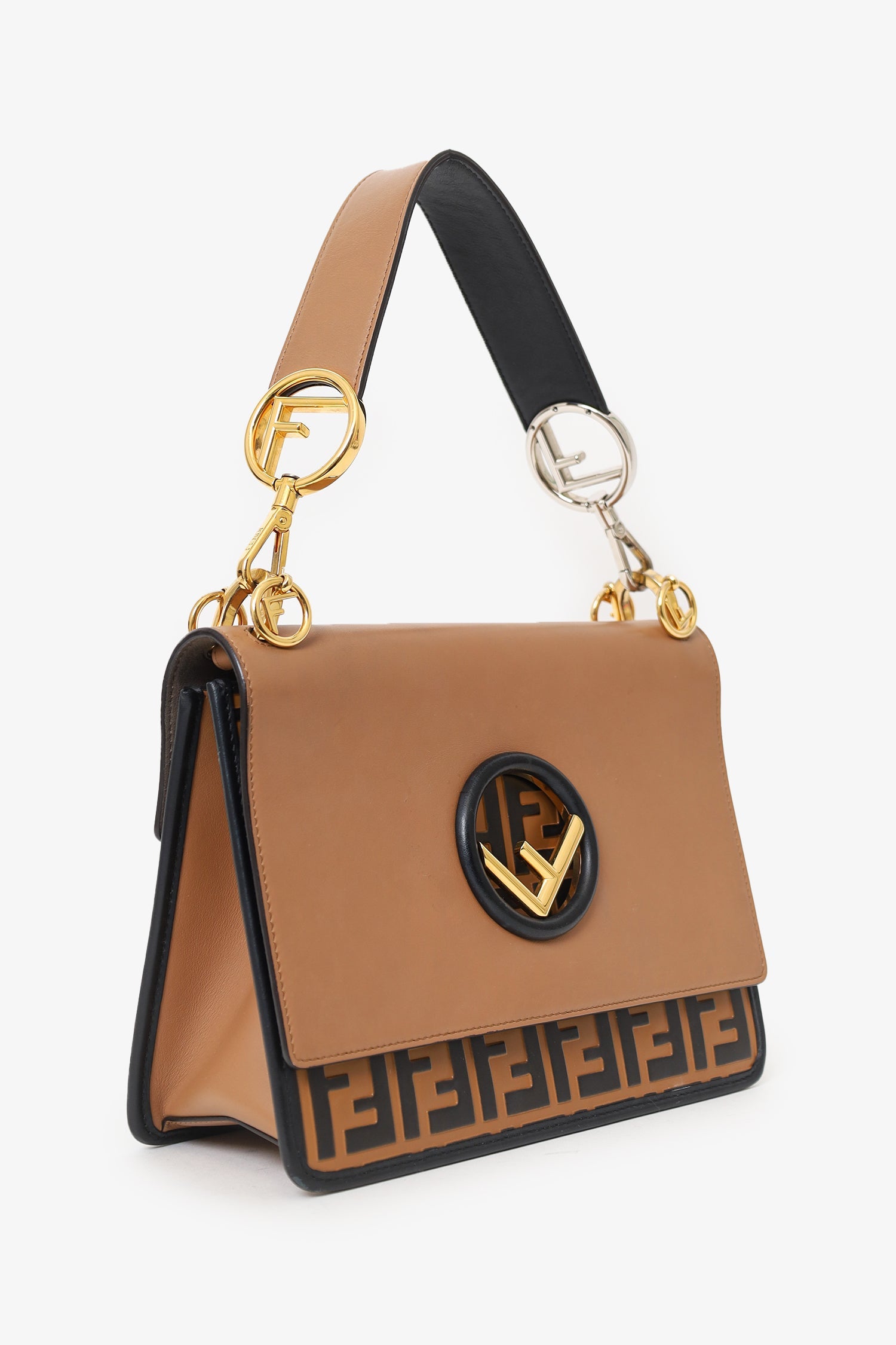 Fendi Brown Leather Kan I F Logo Shoulder Bag