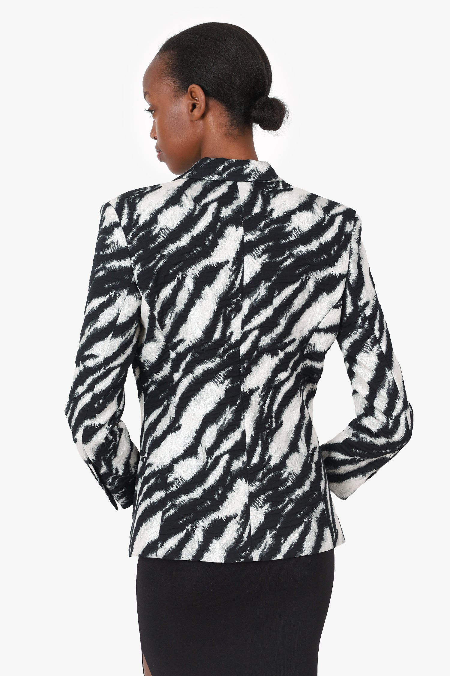 Redemption Black/White Metallic Zebra Printed Blazer Size 40