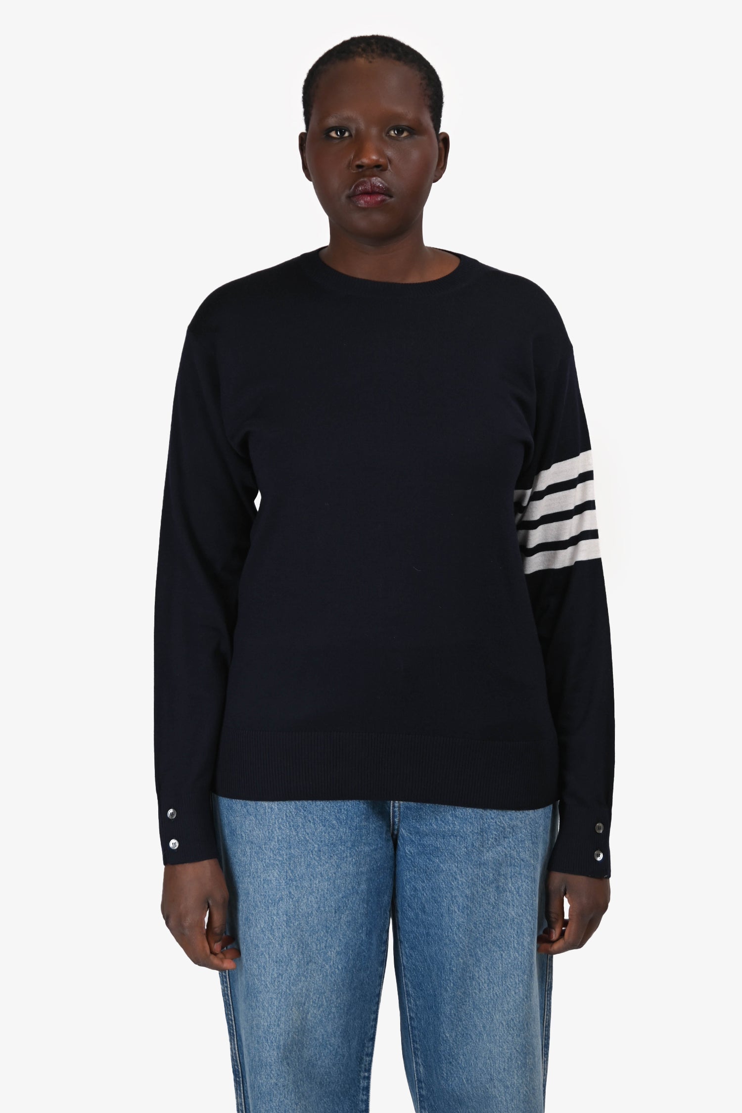 Thom Browne Navy/White Wool Sweater Size 3
