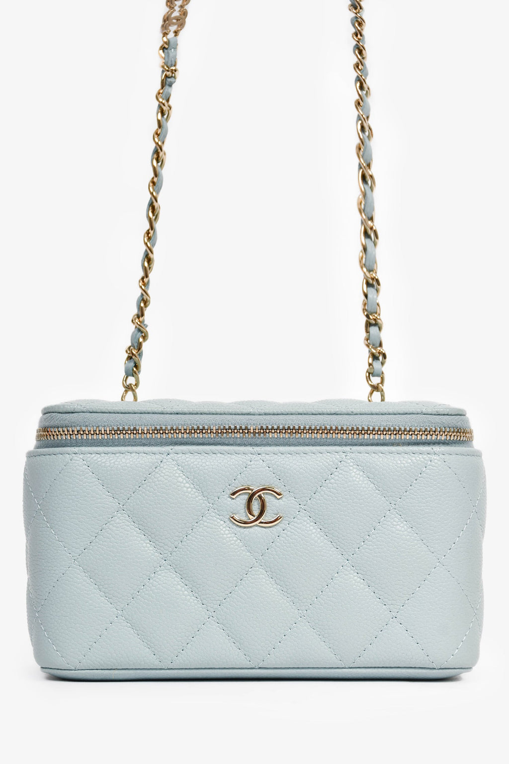 Pre-Loved Chanel™ 2021 Blue Caviar Leather Quilted CC Vanity Top Handle Bag